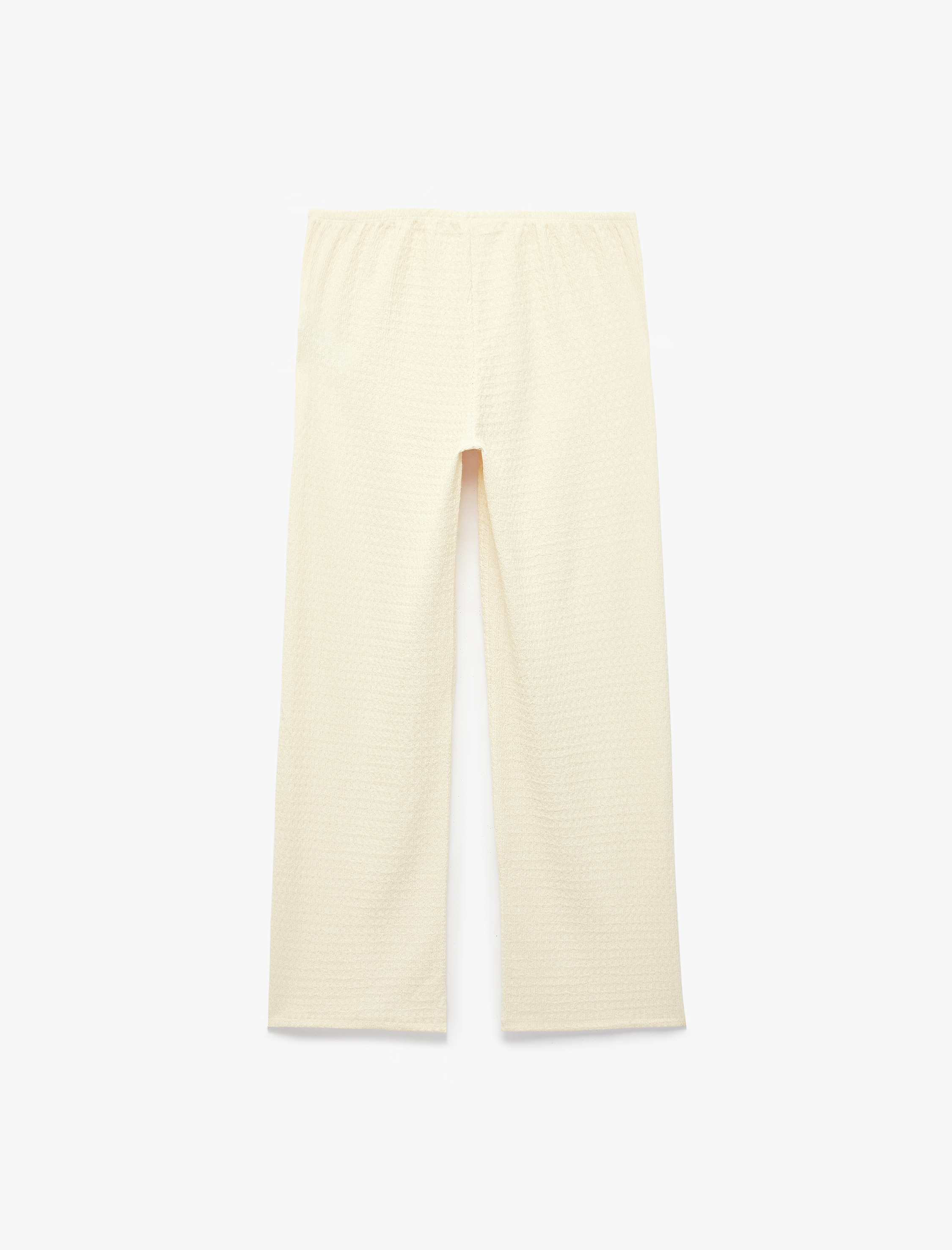   Bürümcük Kumaş Dokulu Standart Bel Uzun Bol Paça Pantolon