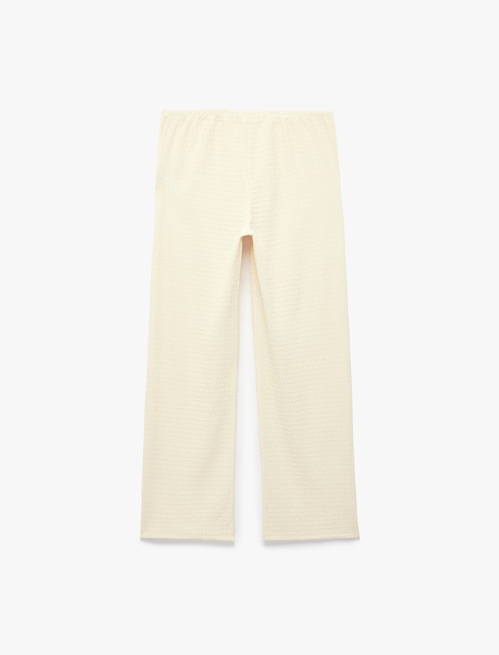  Bürümcük Kumaş Dokulu Standart Bel Uzun Bol Paça Pantolon