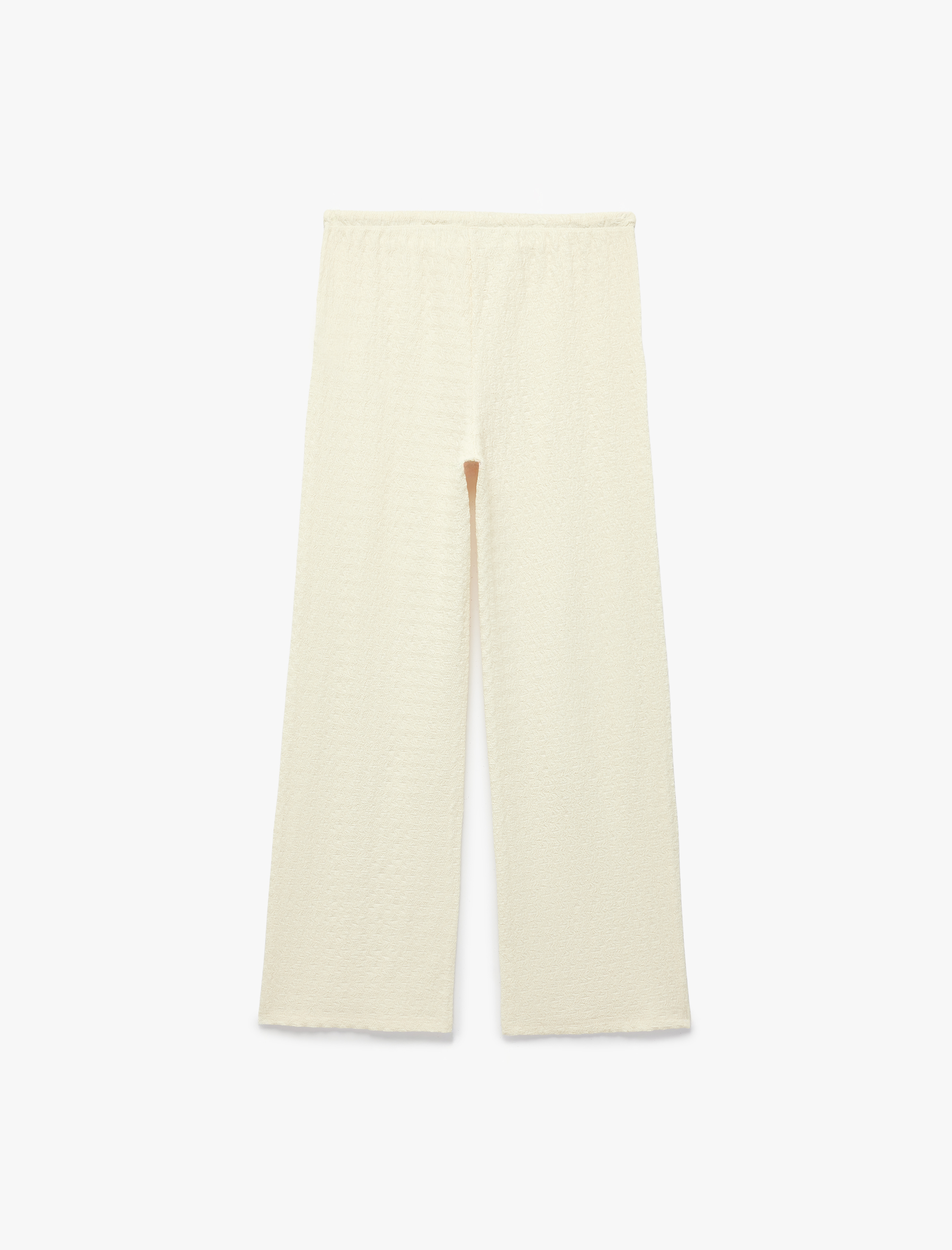   Bürümcük Kumaş Dokulu Beli Bağcıklı Düz Bol Paça Pantolon