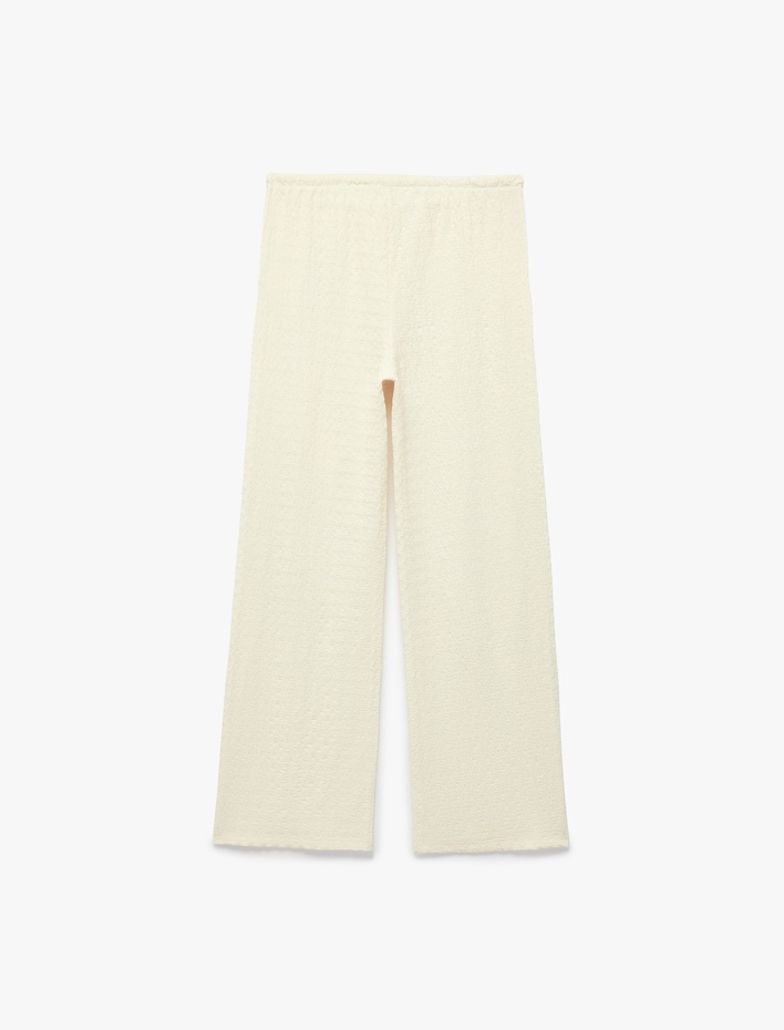  Bürümcük Kumaş Dokulu Beli Bağcıklı Düz Bol Paça Pantolon