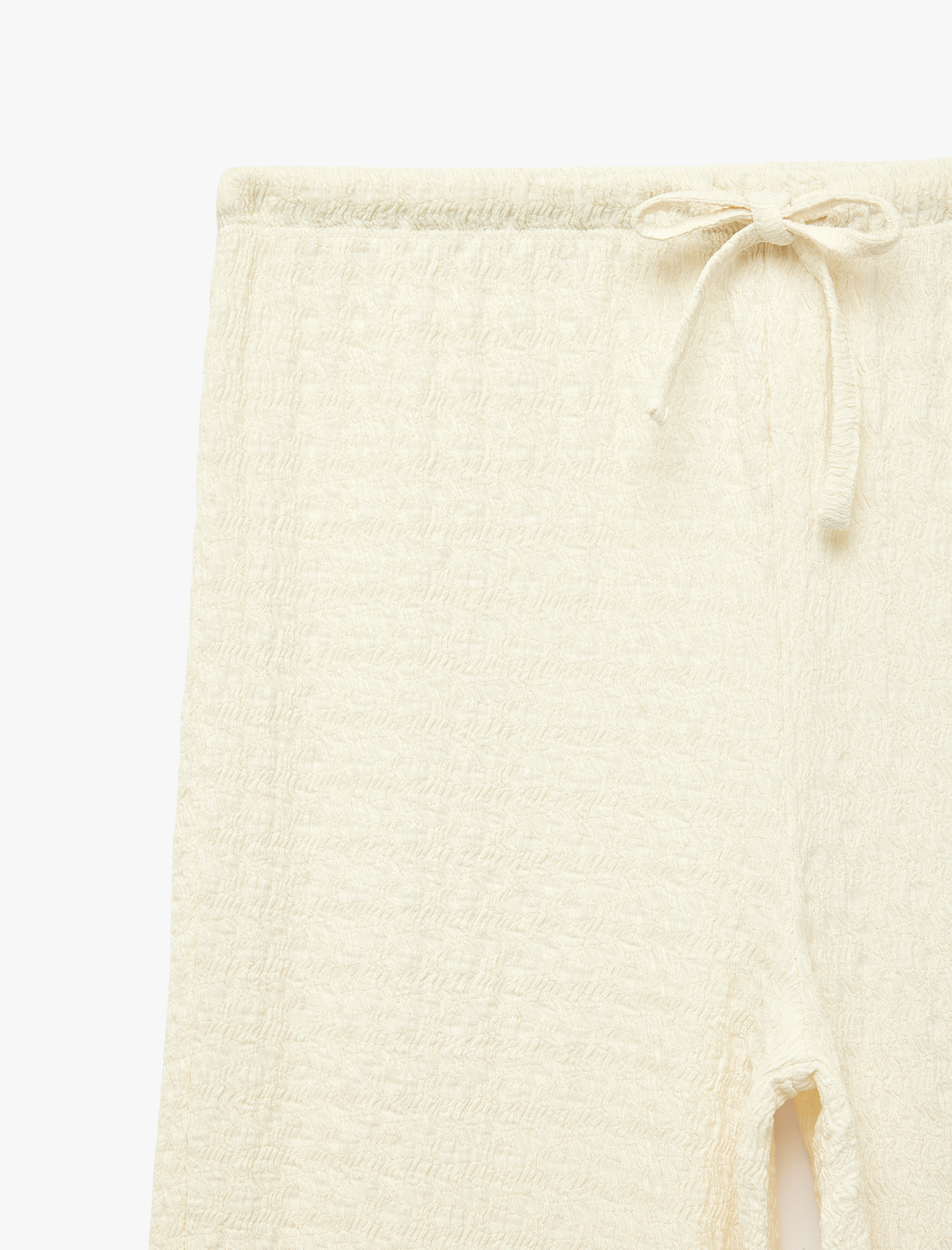   Bürümcük Kumaş Dokulu Beli Bağcıklı Düz Bol Paça Pantolon