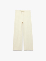 Bürümcük Kumaş Dokulu Beli Bağcıklı Düz Bol Paça Pantolon