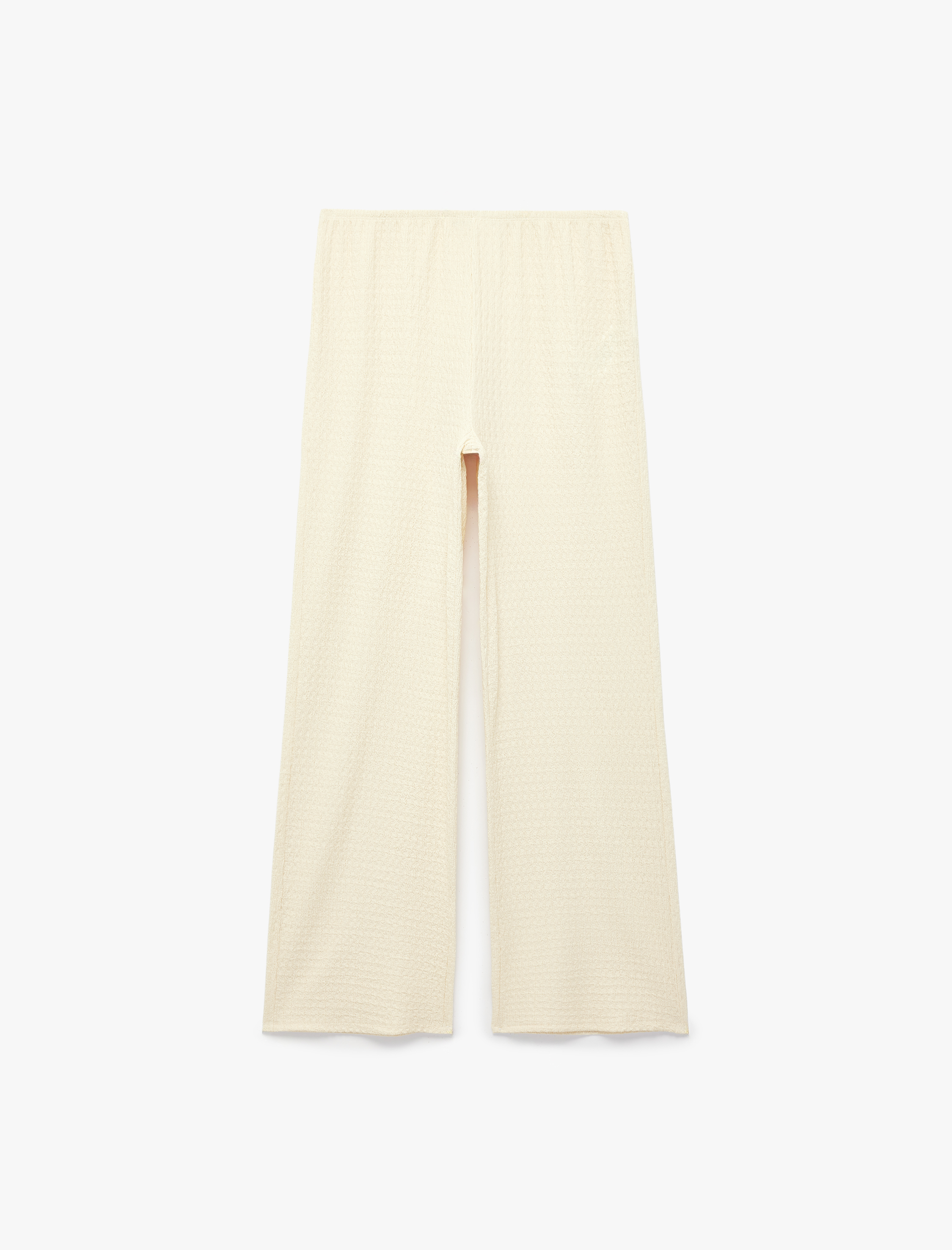   Bürümcük Kumaş Dokulu Standart Bel Uzun Bol Paça Pantolon