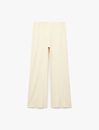 Bürümcük Kumaş Dokulu Standart Bel Uzun Bol Paça Pantolon