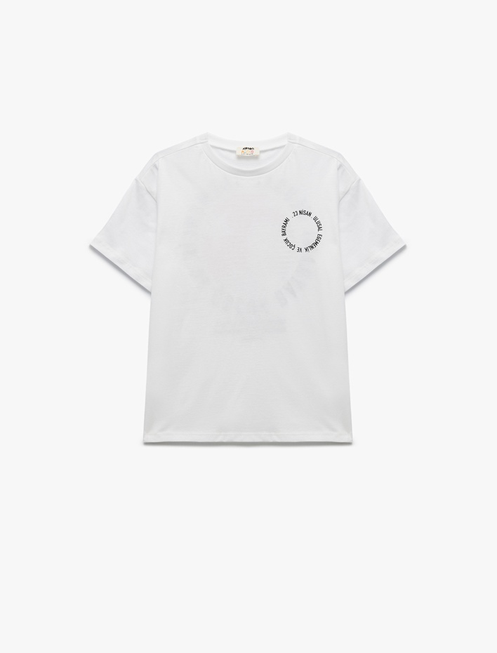 Erkek Çocuk Pamuklu Kısa Kollu Bisiklet Yaka Arkası Atatürk Baskılı Oversize Tişört