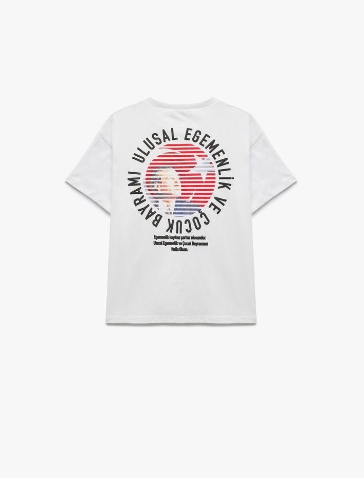 Erkek Çocuk Pamuklu Kısa Kollu Bisiklet Yaka Arkası Atatürk Baskılı Oversize Tişört