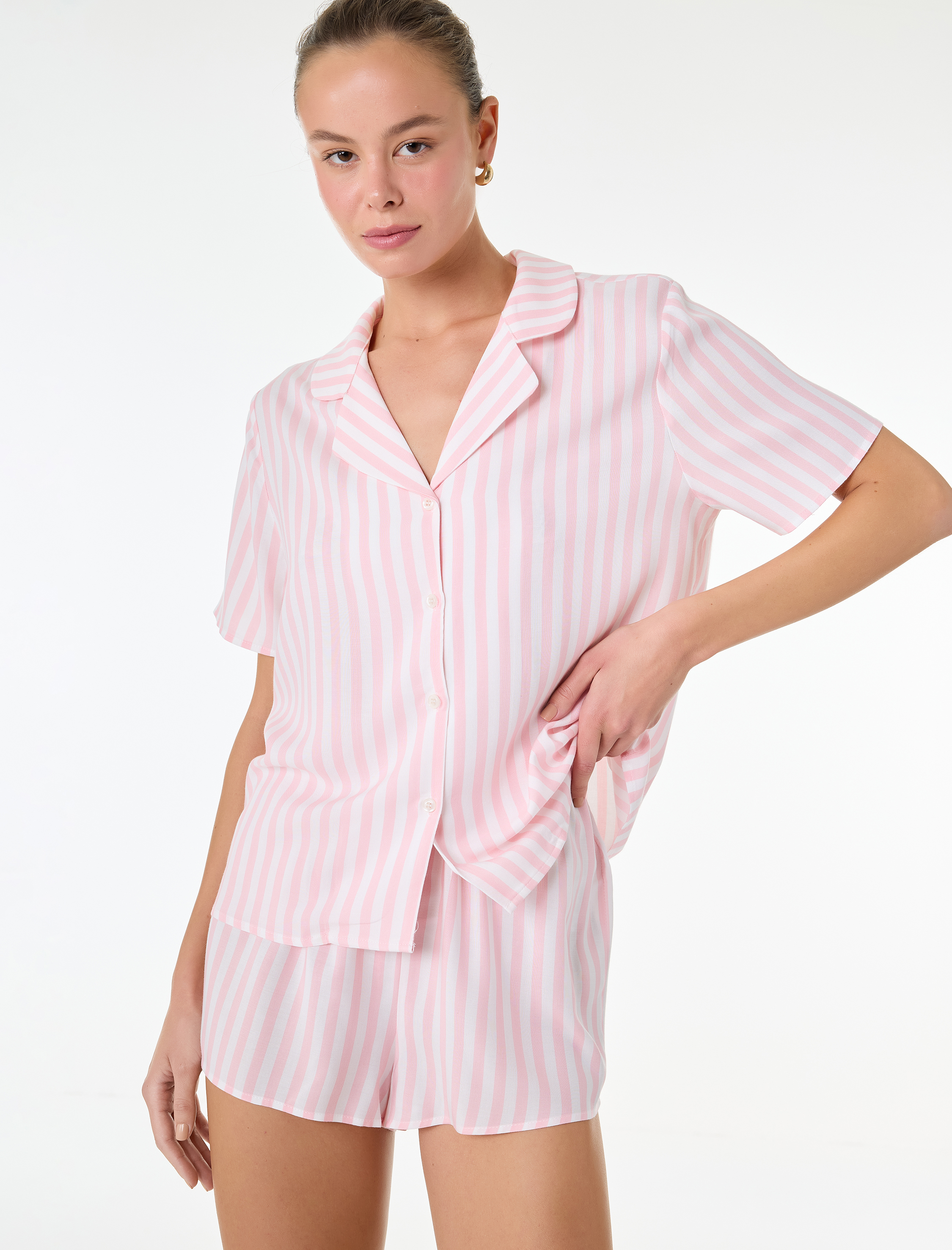   Beli Lastikli Viskon Çizgili Pijama Altı