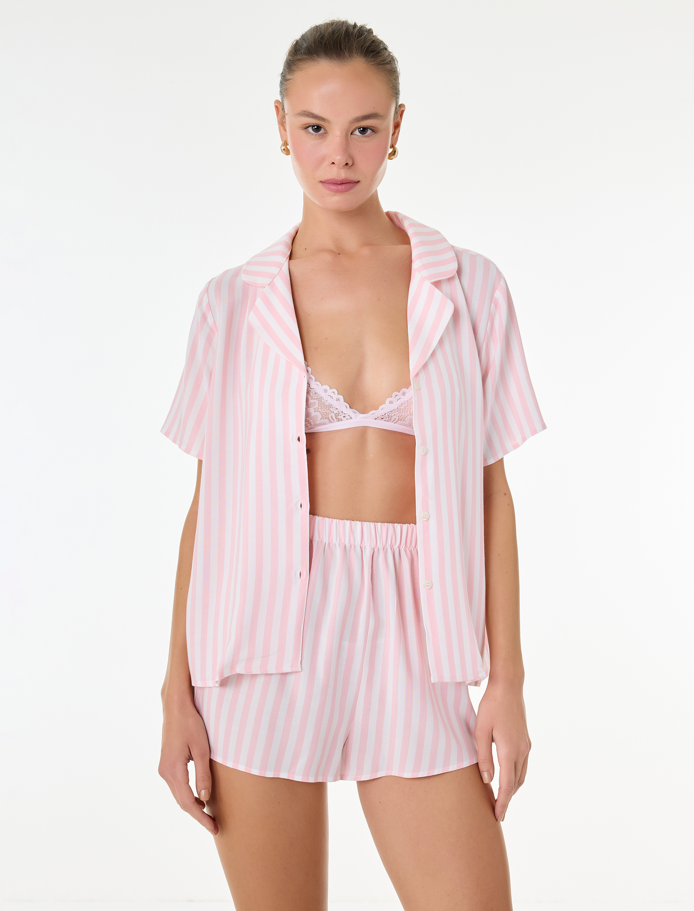   Beli Lastikli Viskon Çizgili Pijama Altı