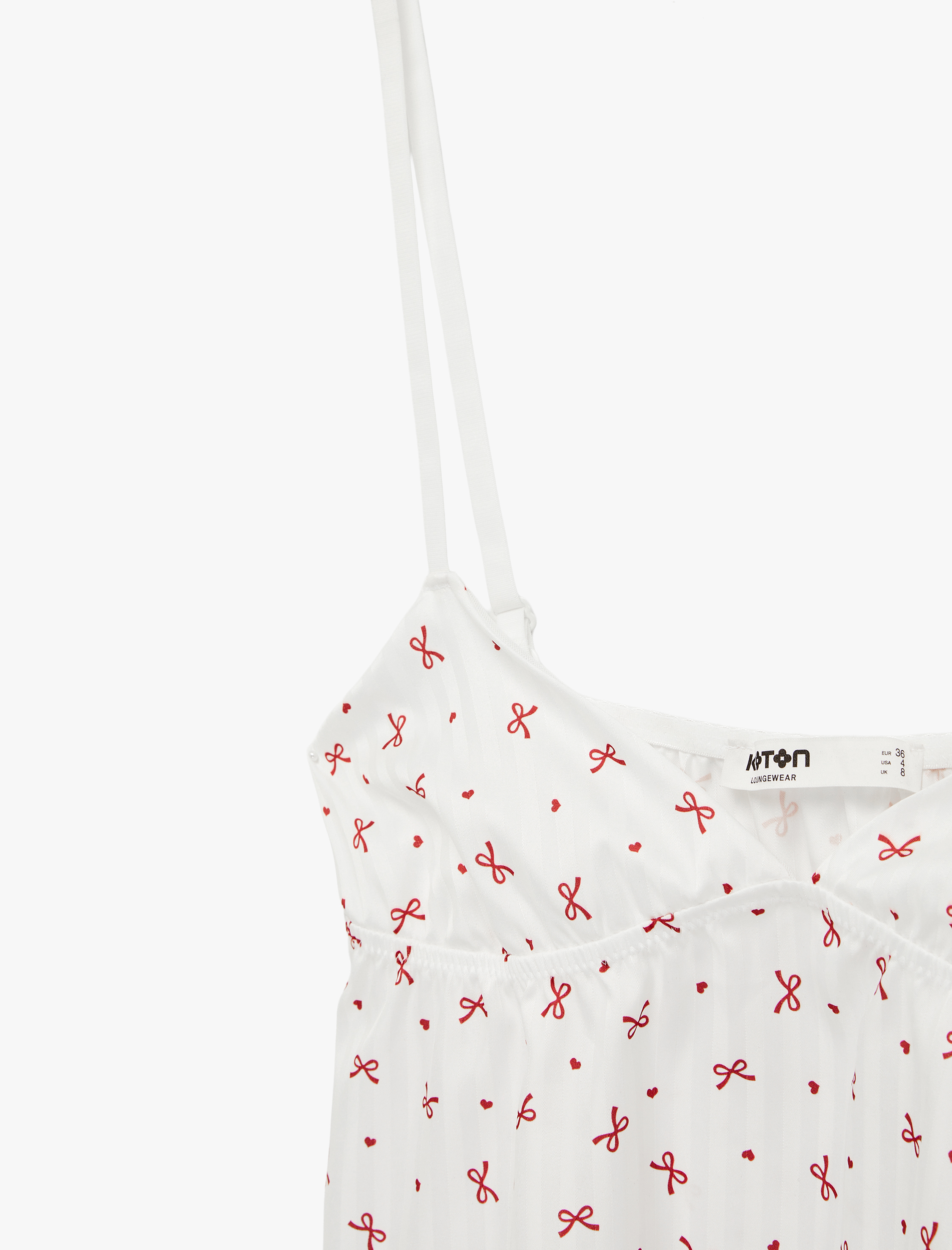   Fiyonk Baskılı Dantel Detaylı V Yaka Askılı Pijama Üstü