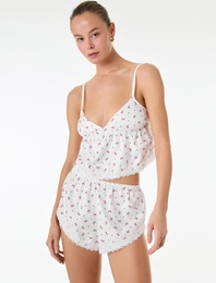 Fiyonk Baskılı Dantel Detaylı V Yaka Askılı Pijama Üstü