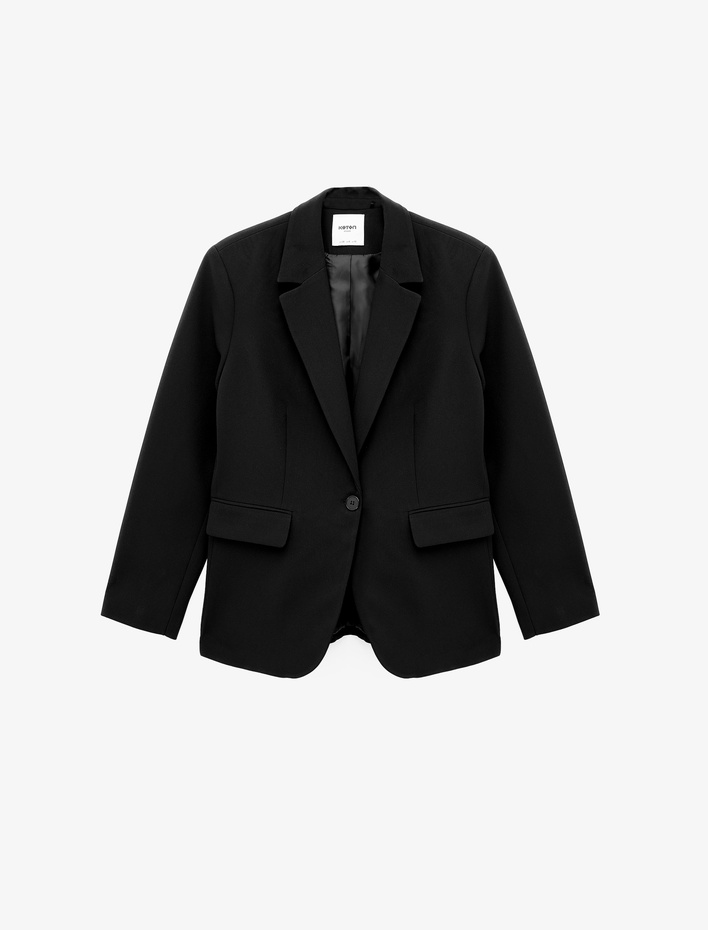  Slim Fit Uzun Kollu Düğmeli Cepli Geniş Yaka Blazer Ceket
