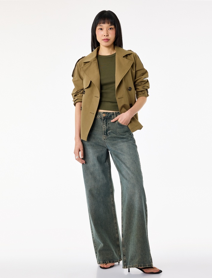  Pamuklu Bol Kalıp Düz Paça Denim Pantolon - Loose Straight Fit Jean