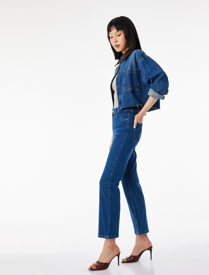  Pamuklu İspanyol Paça Dar Kesim Denim Pantolon -  Flare Jeans