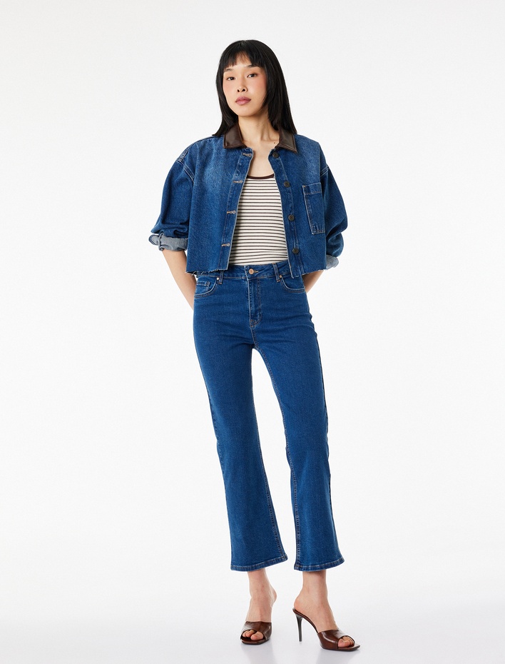  Pamuklu İspanyol Paça Dar Kesim Denim Pantolon -  Flare Jeans