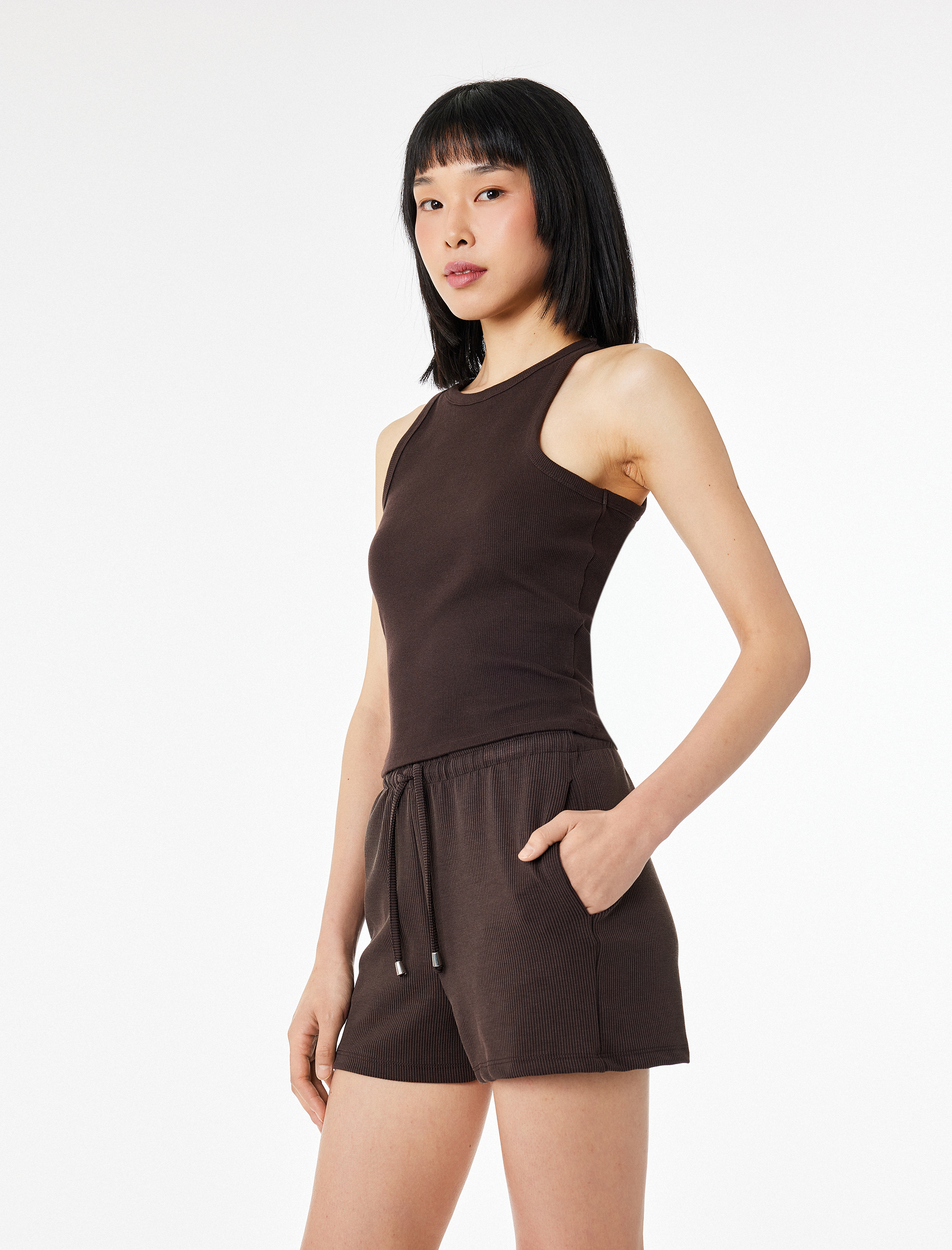   Kaşkorse Modal Kumaş Beli Bağcıklı Cepli Mini Şort