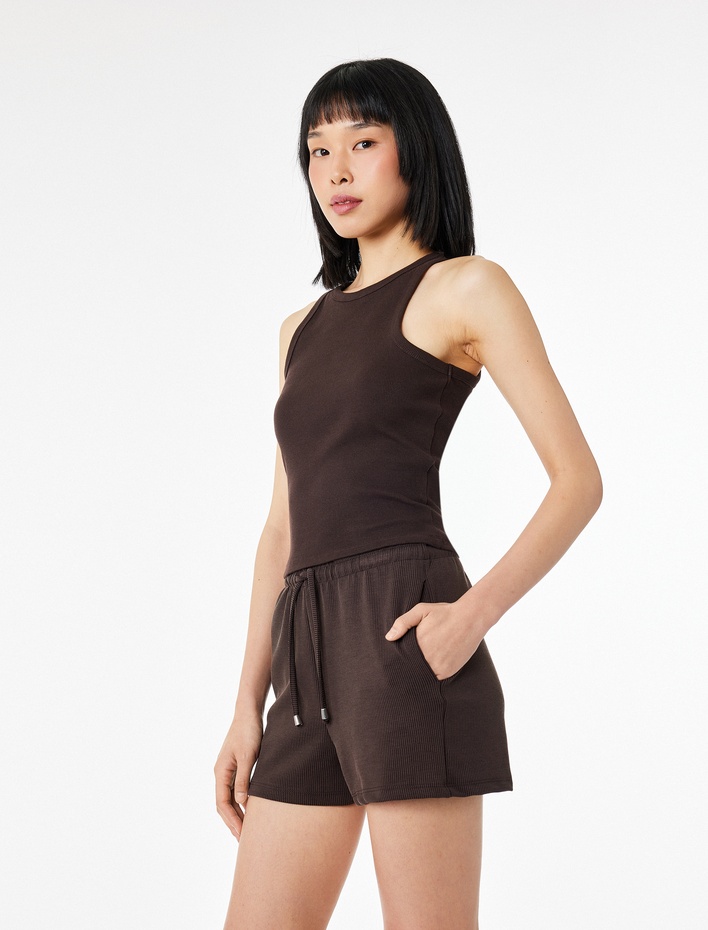  Kaşkorse Modal Kumaş Beli Bağcıklı Cepli Mini Şort