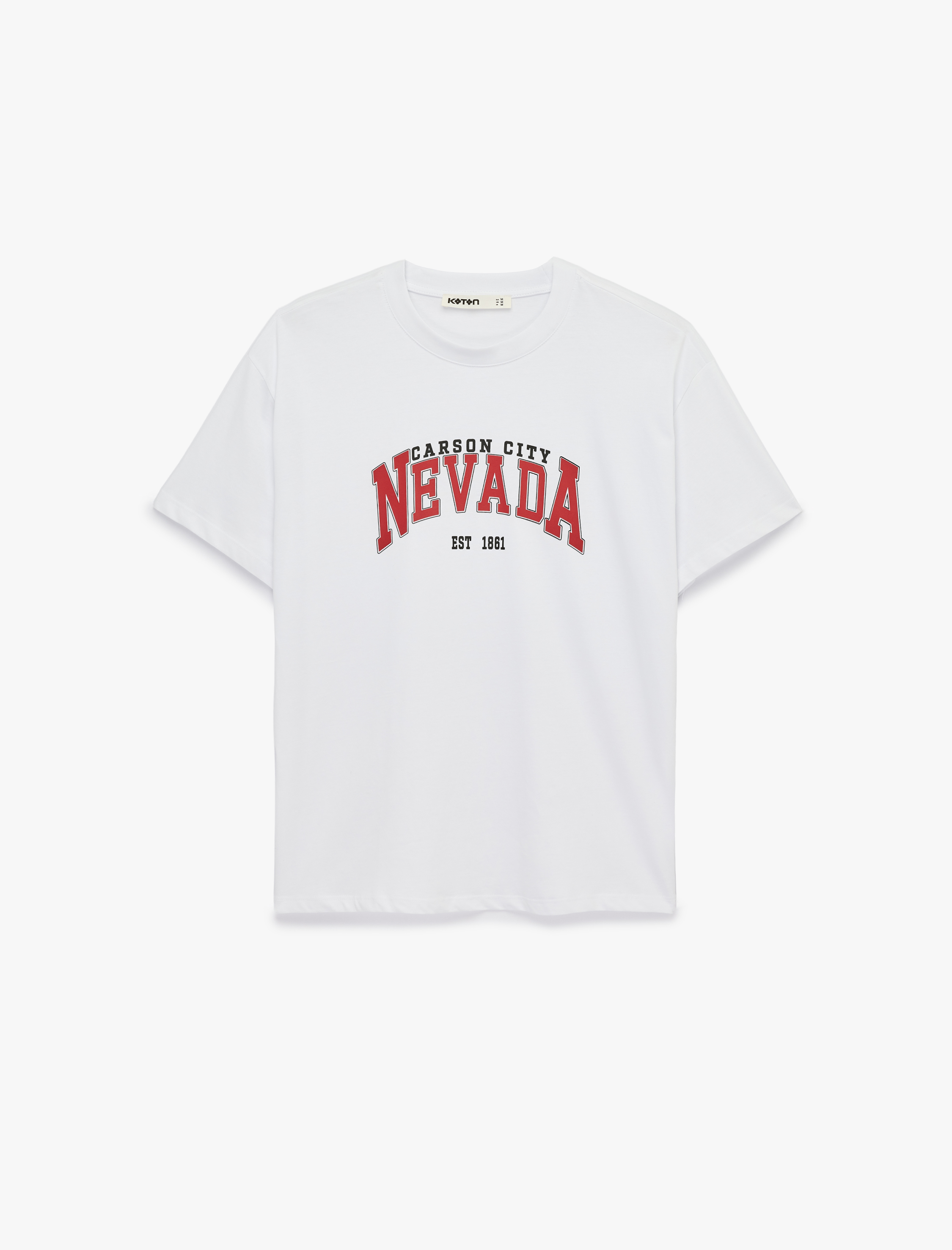 Pamuklu Kısa Kollu Bisiklet Yaka Baskılı Tişört - Görsel 3