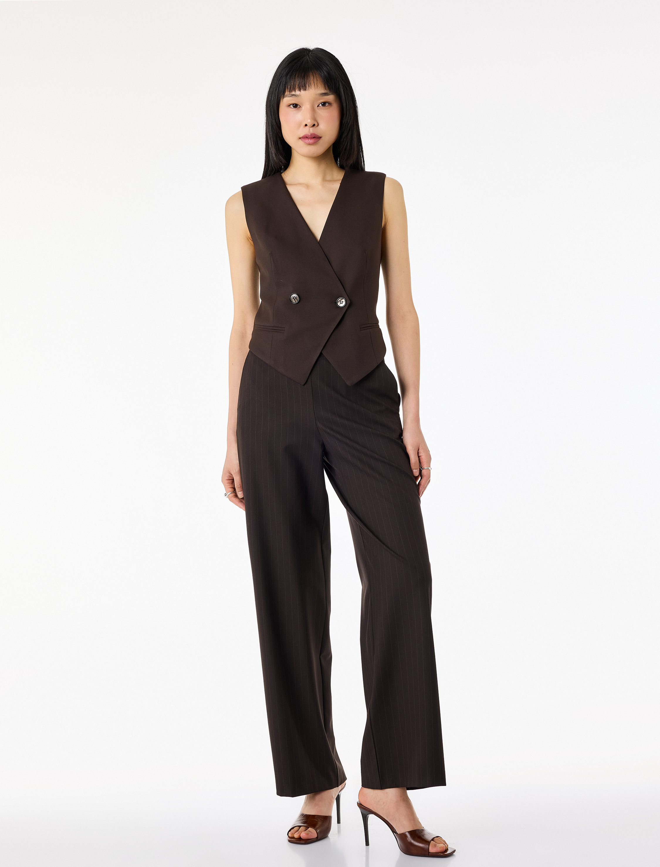 Yüksek Bel Viskon Karışımlı Cepli Geniş Paça Pantolon