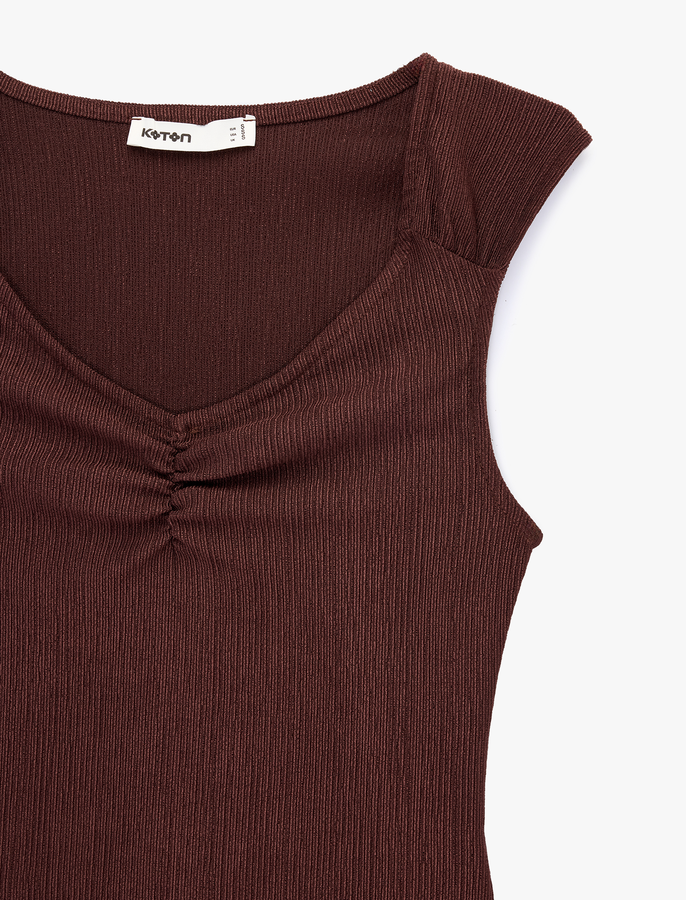   Slim Fit Kolsuz Büzgülü V Yaka Tişört