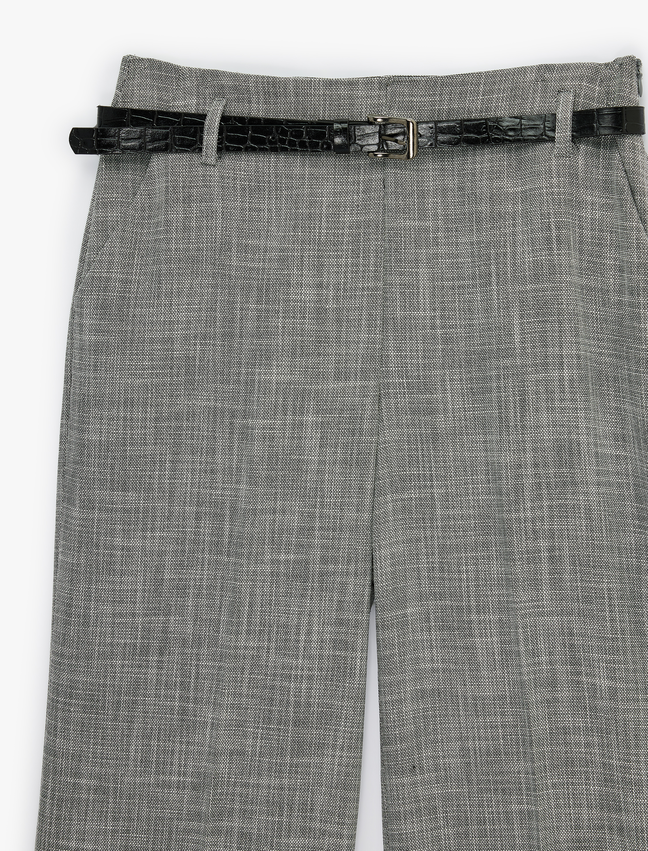 Cepli Kemerli Düz Geniş Paça Kumaş Pantolon - Görsel 5