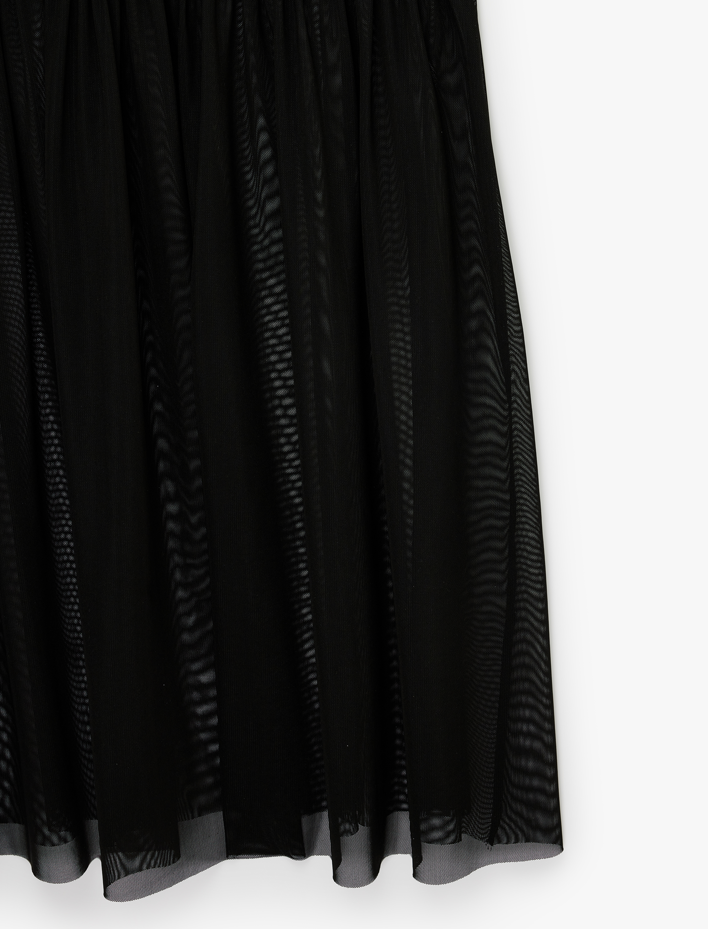   Krep Scuba Kumaş Slim Fit Transparan Tül Detaylı Midi Etek