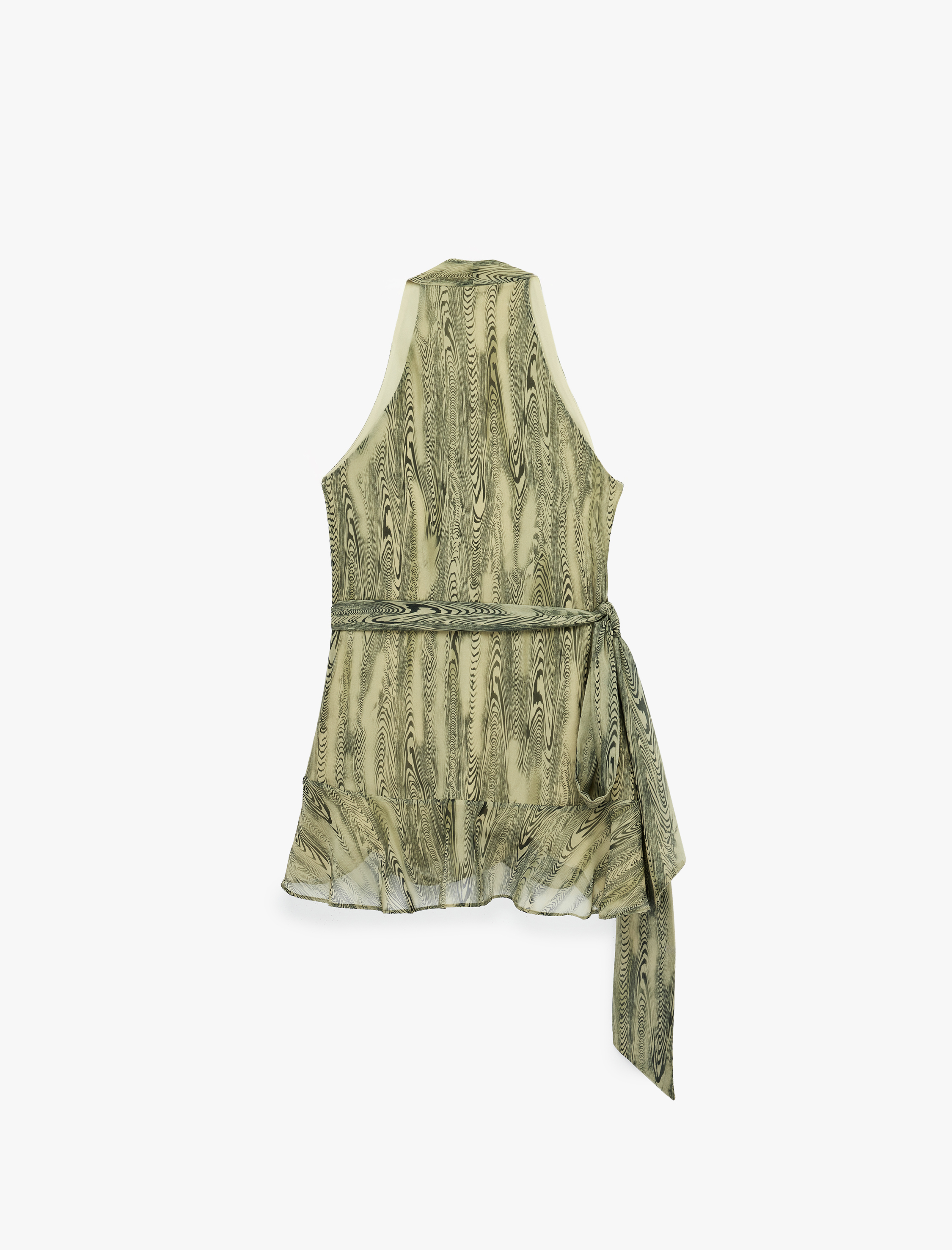 Kemer Detaylı Soyut Desenli Şifon Kolsuz Kruvaze Yaka Bluz - Görsel 4