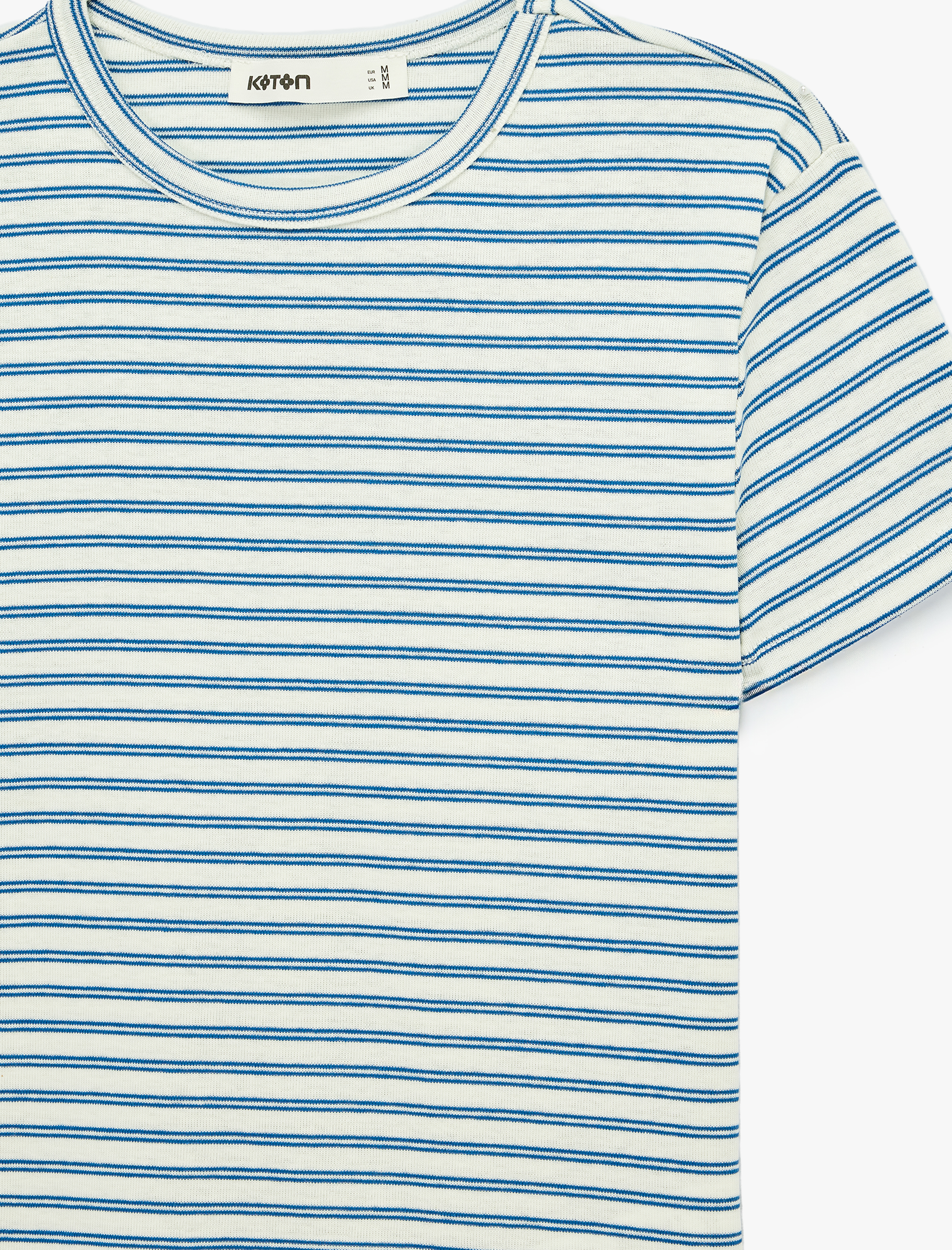   Pamuklu Kısa Kollu Bisiklet Yaka Çizgili Tişört