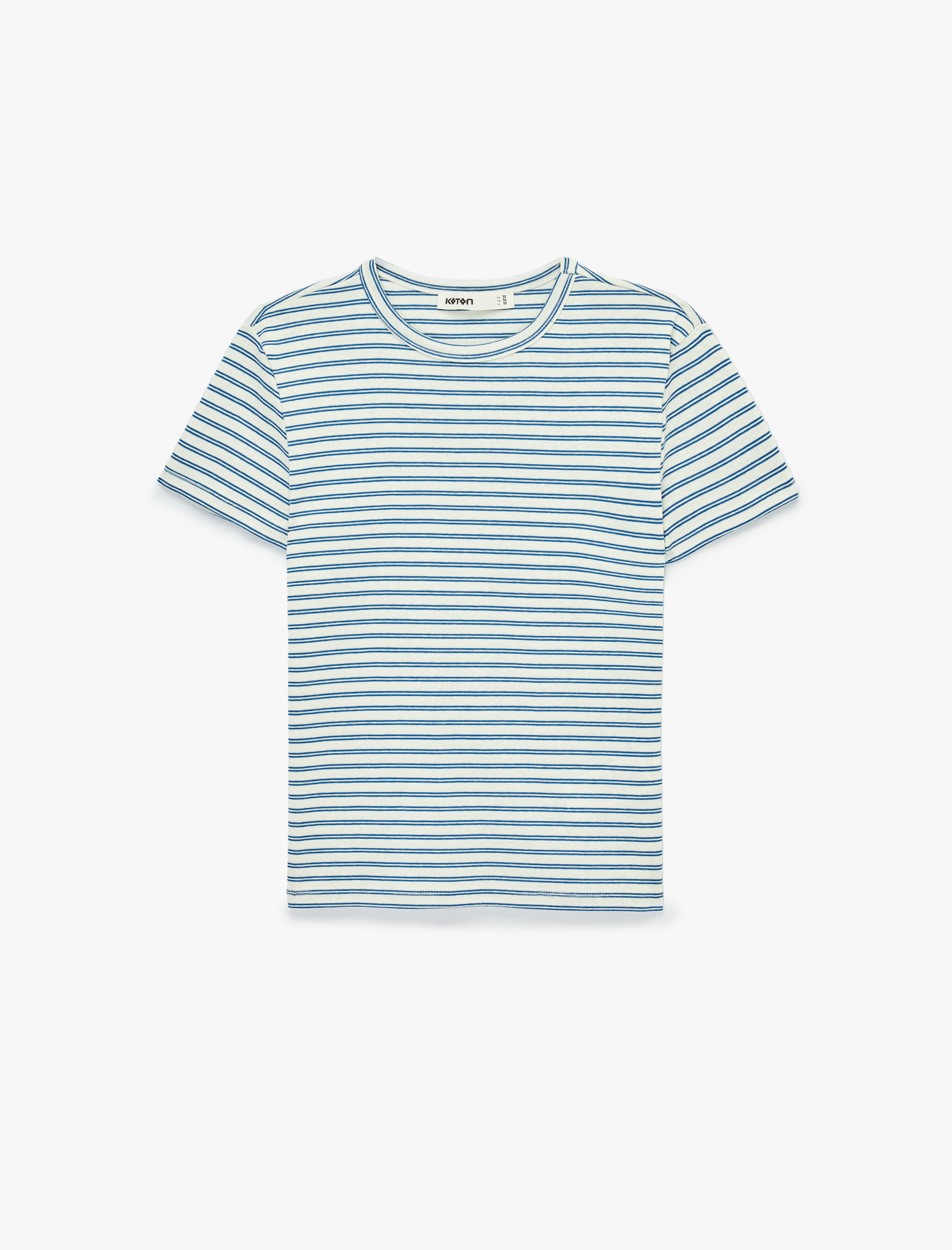   Pamuklu Kısa Kollu Bisiklet Yaka Çizgili Tişört