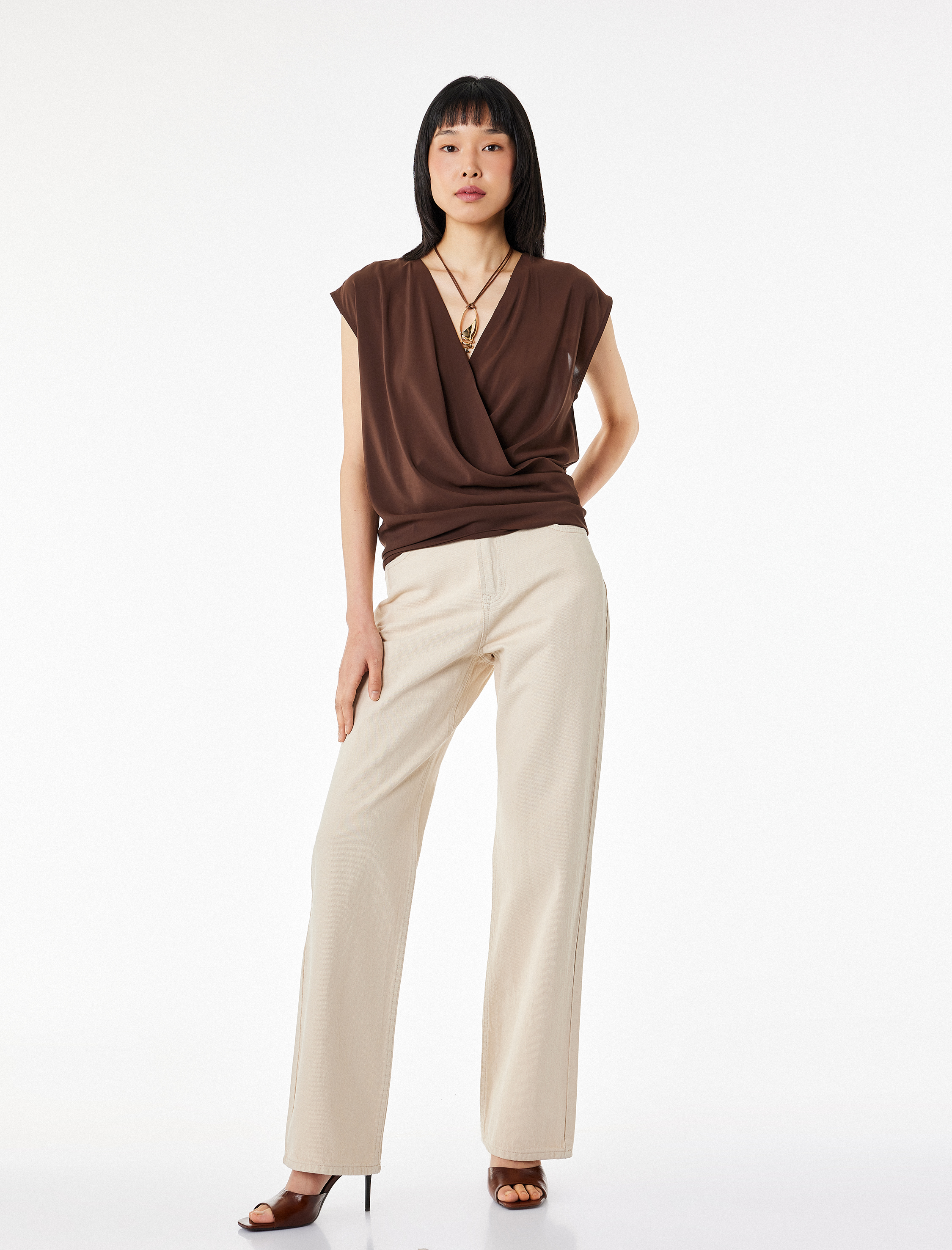   Kruvaze V Yaka Kolsuz Şifon Bluz