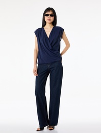 Kruvaze V Yaka Kolsuz Şifon Bluz