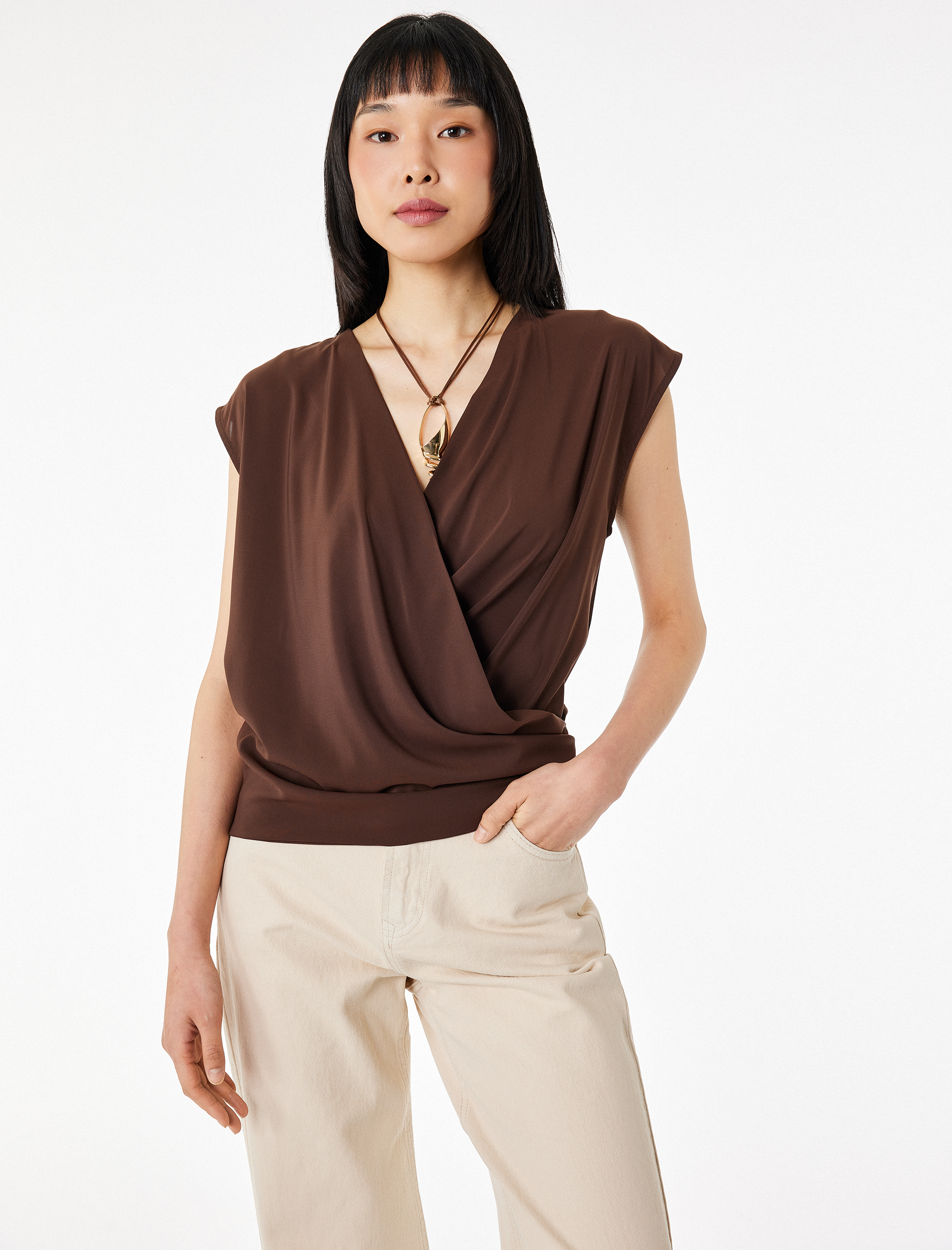   Kruvaze V Yaka Kolsuz Şifon Bluz