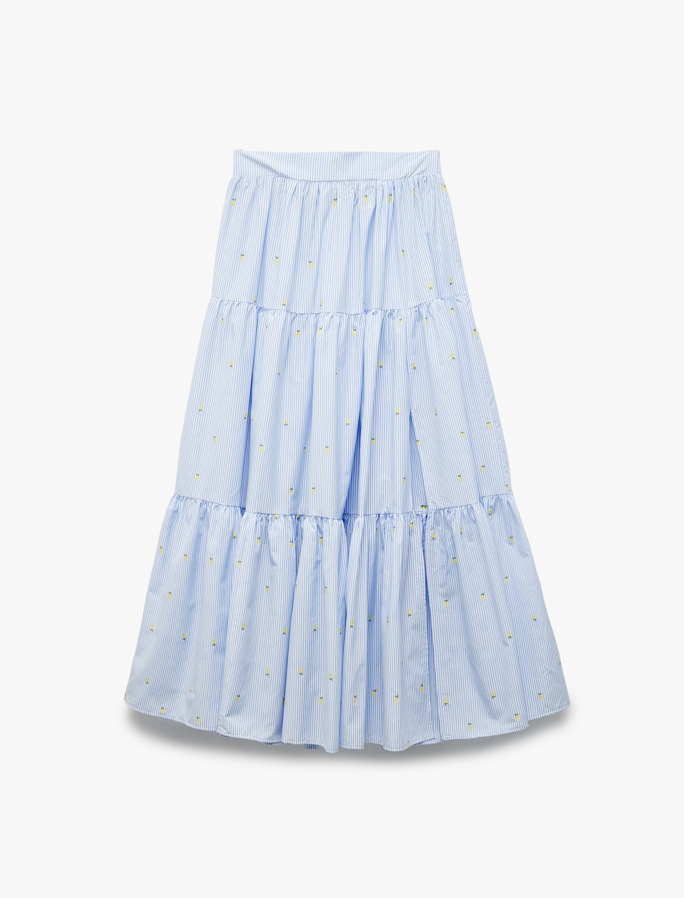   Koton X Sibil Çetinkaya - Yırtmaçlı Limon İşleme Detaylı Uzun Poplin Kloş Etek