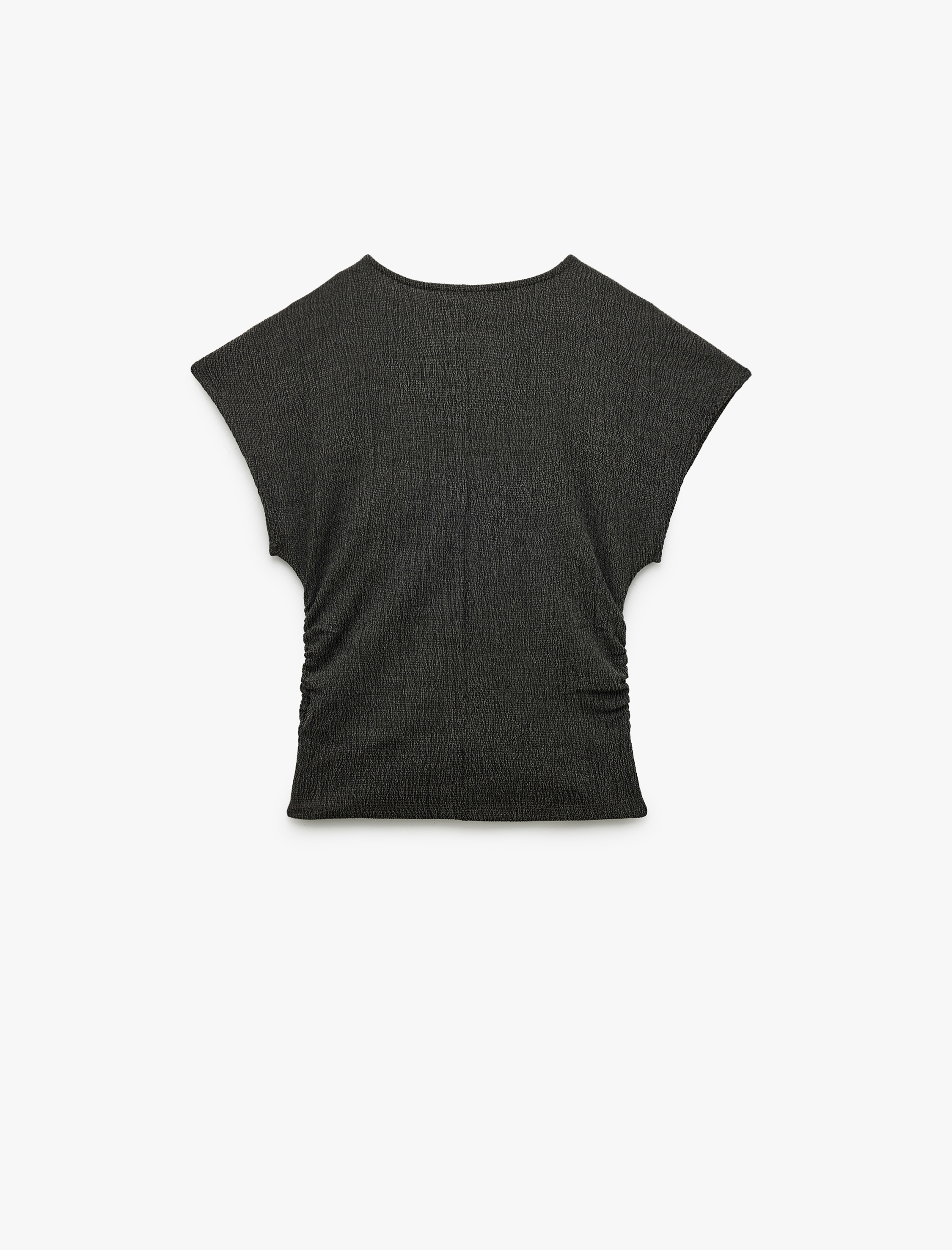   Bürümcük Kumaş Drape Detaylı Bisiklet Yaka Kısa Kollu Tişört