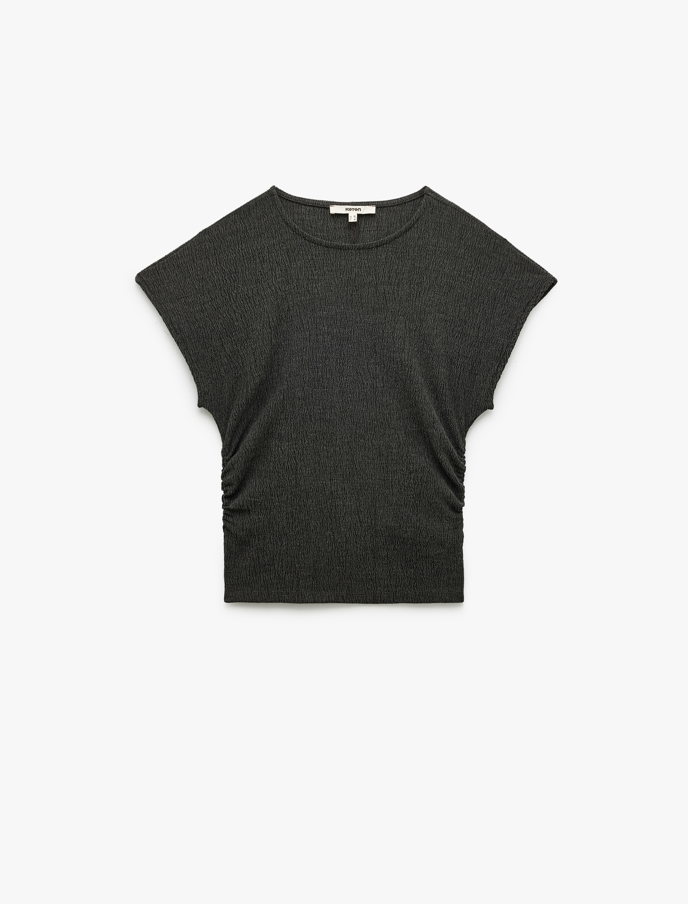   Bürümcük Kumaş Drape Detaylı Bisiklet Yaka Kısa Kollu Tişört