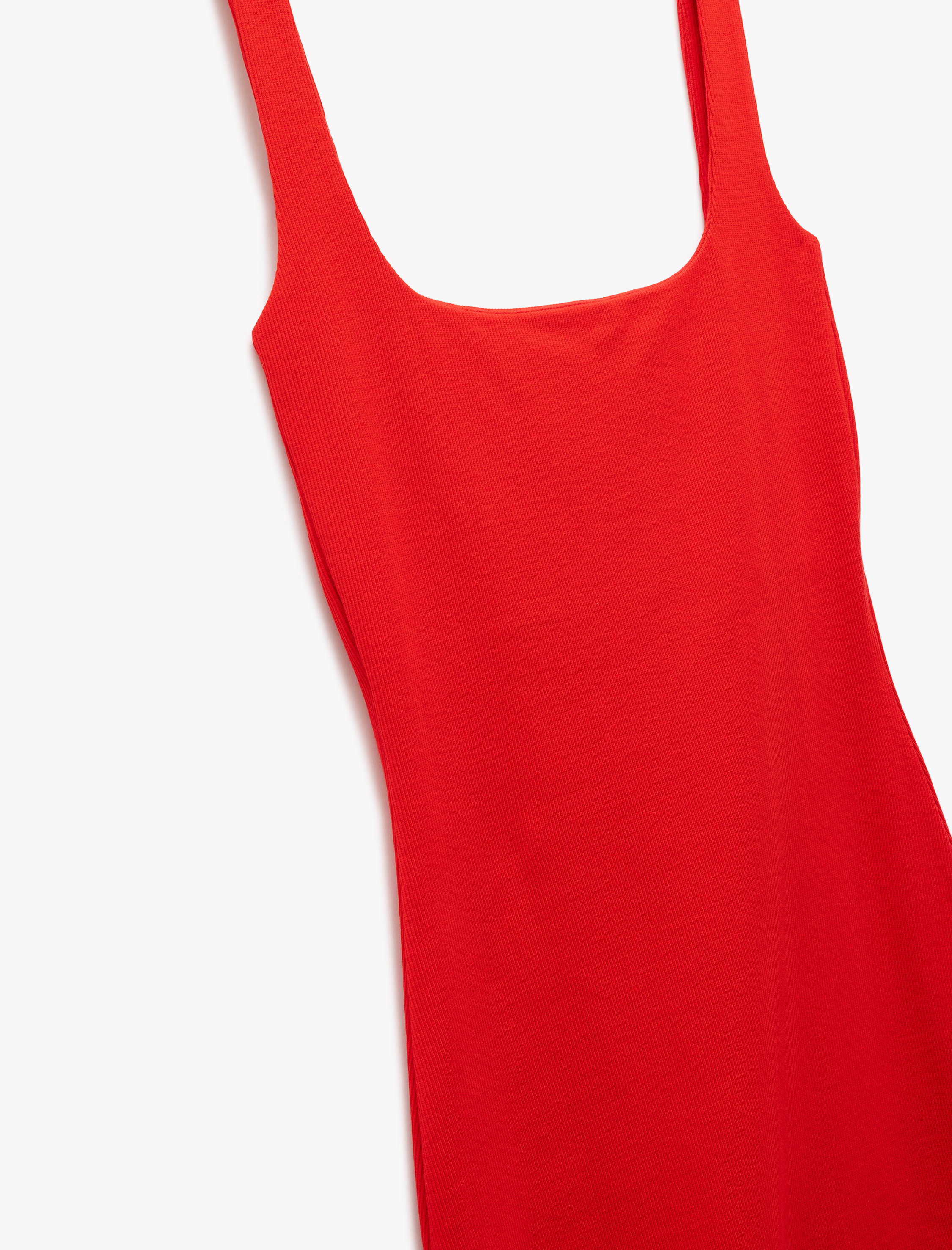   Koton X Sibil Çetinkaya - Pamuklu Yırtmaç Detaylı Slim Fit Kare Yaka Askılı Elbise