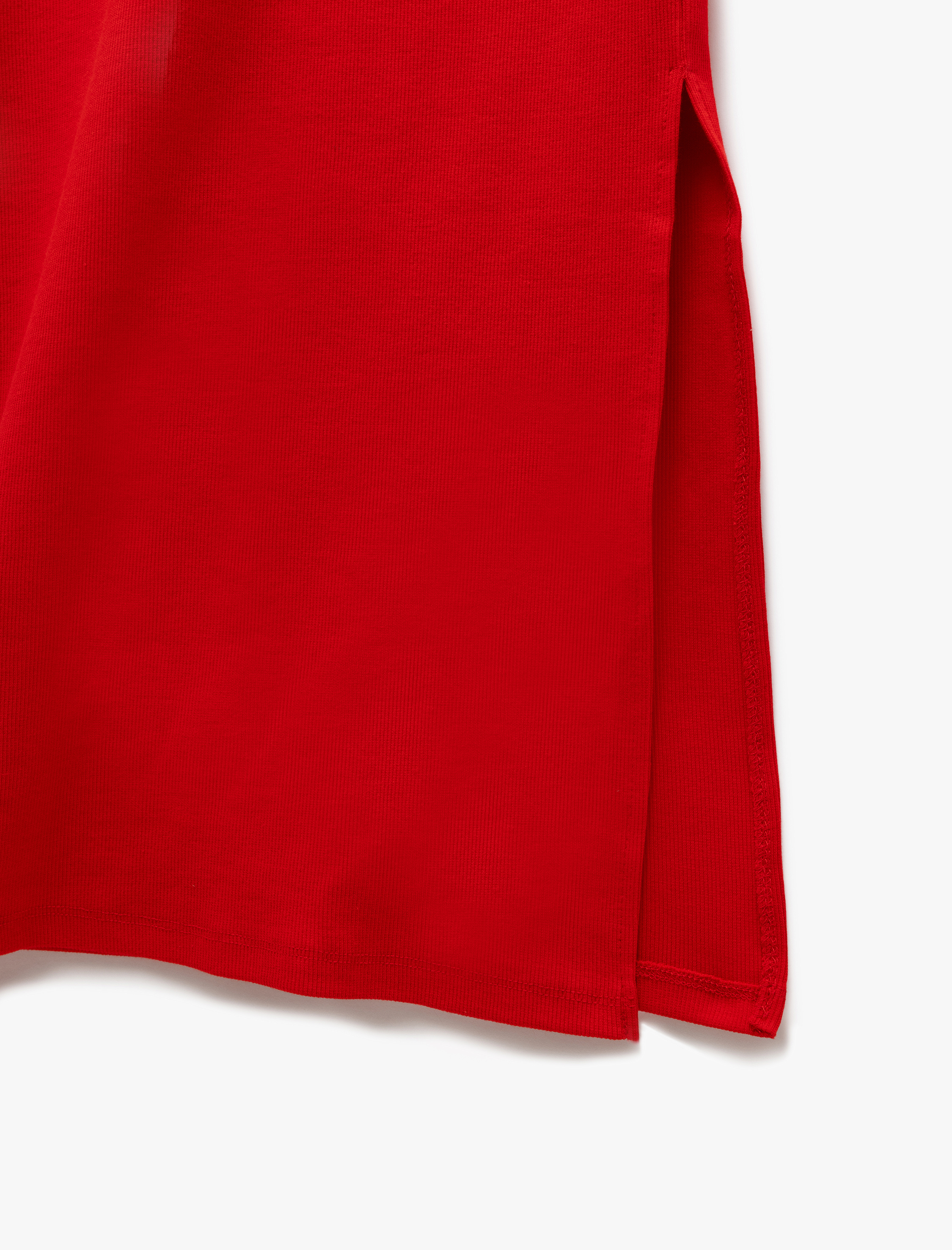   Koton X Sibil Çetinkaya - Pamuklu Yırtmaç Detaylı Slim Fit Kare Yaka Askılı Elbise