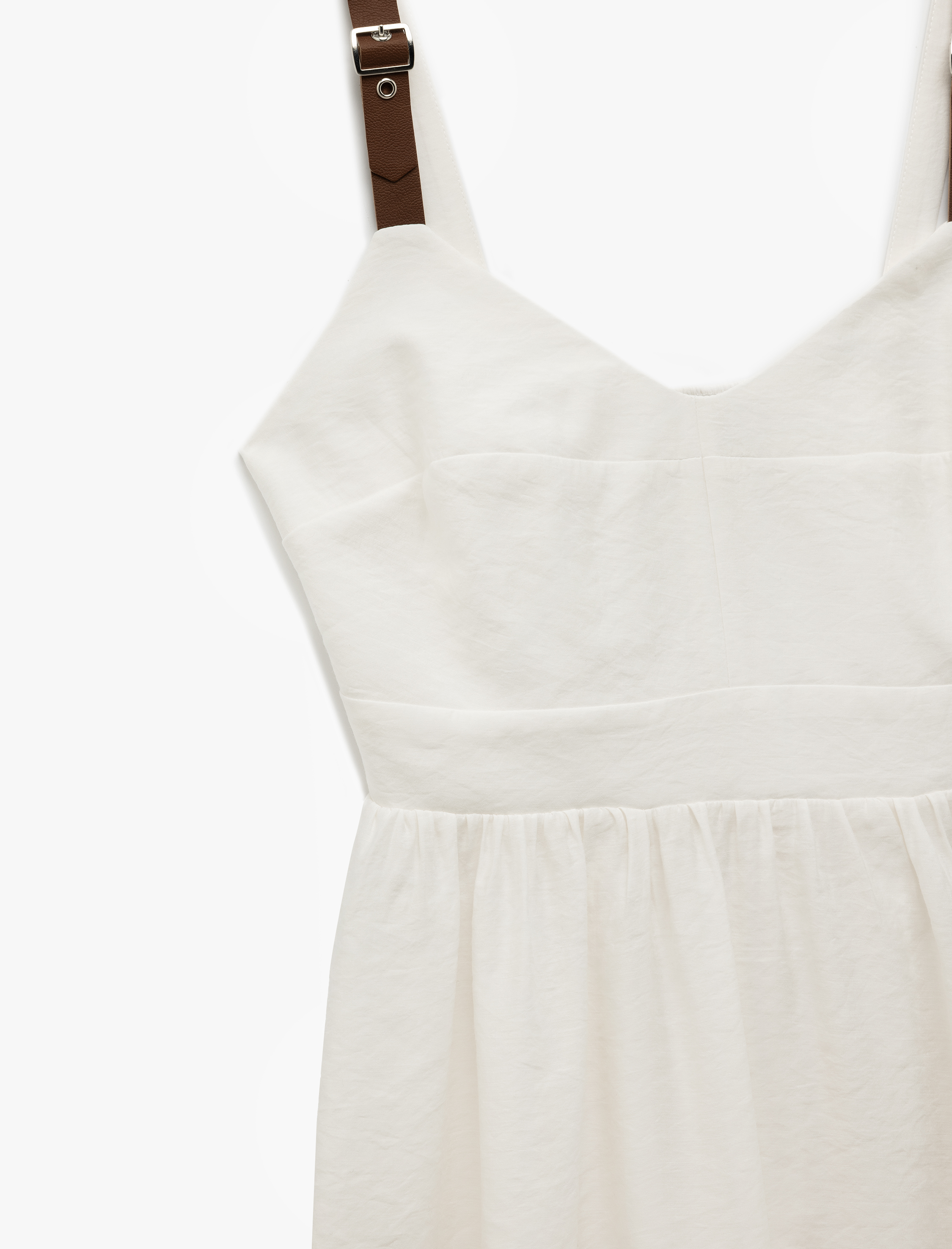   Kolsuz V Yaka A Kesim Modal Askılı Uzun Elbise