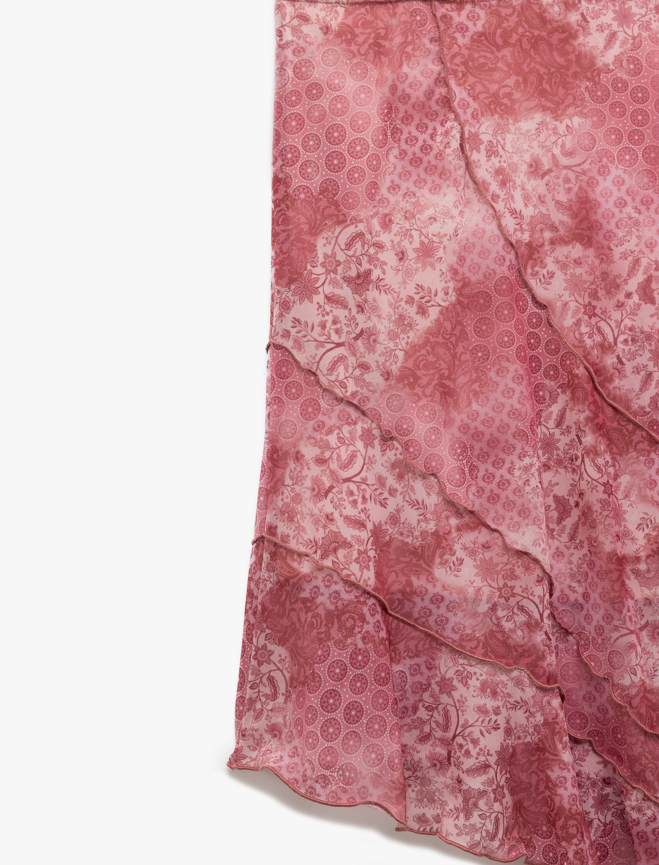   Asimetrik Katlı Slim Fit Tül Midi Etek