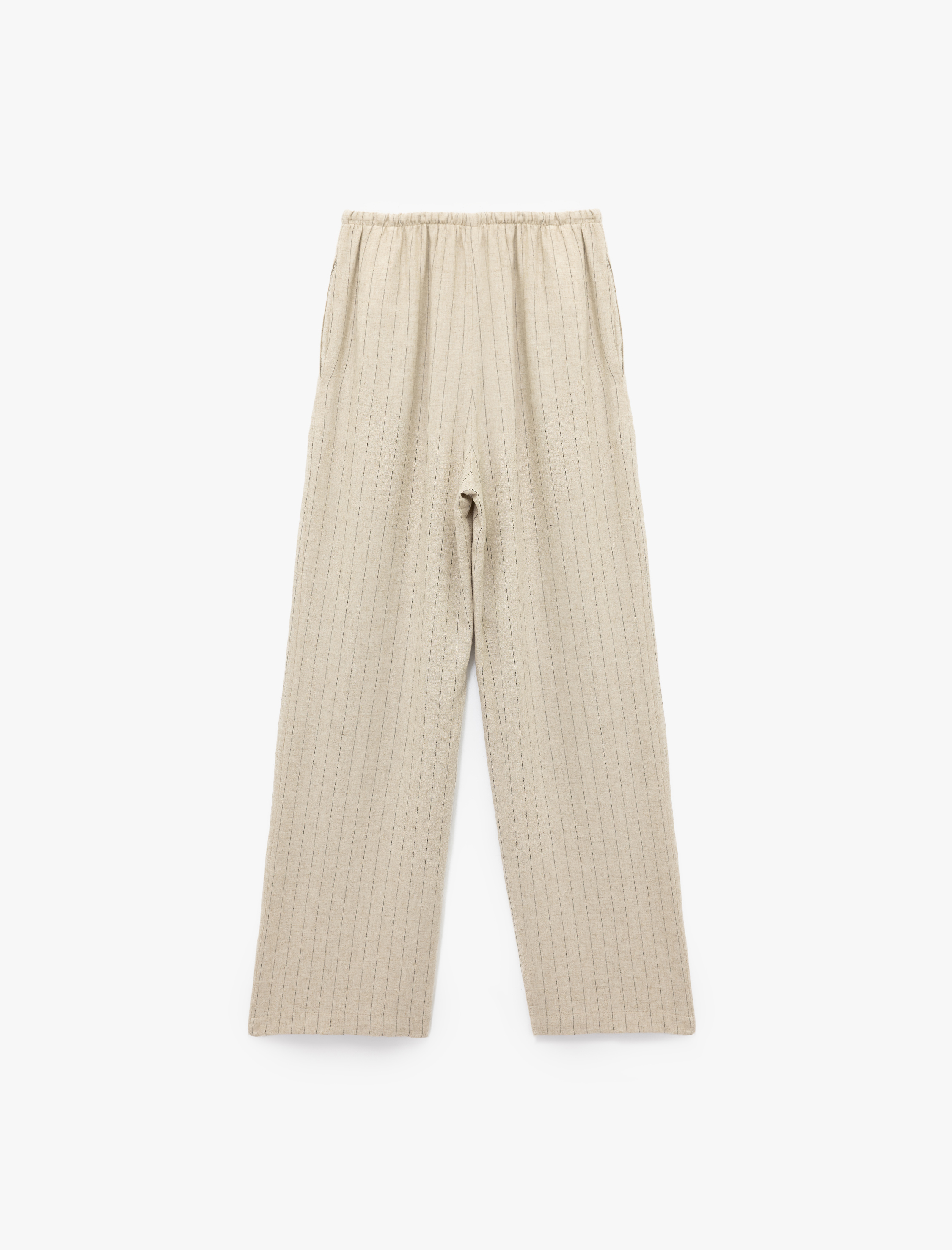   Beli Bağcıklı Keten Karışımlı Rahat Kalıp Çizgili Geniş Paça Pantolon