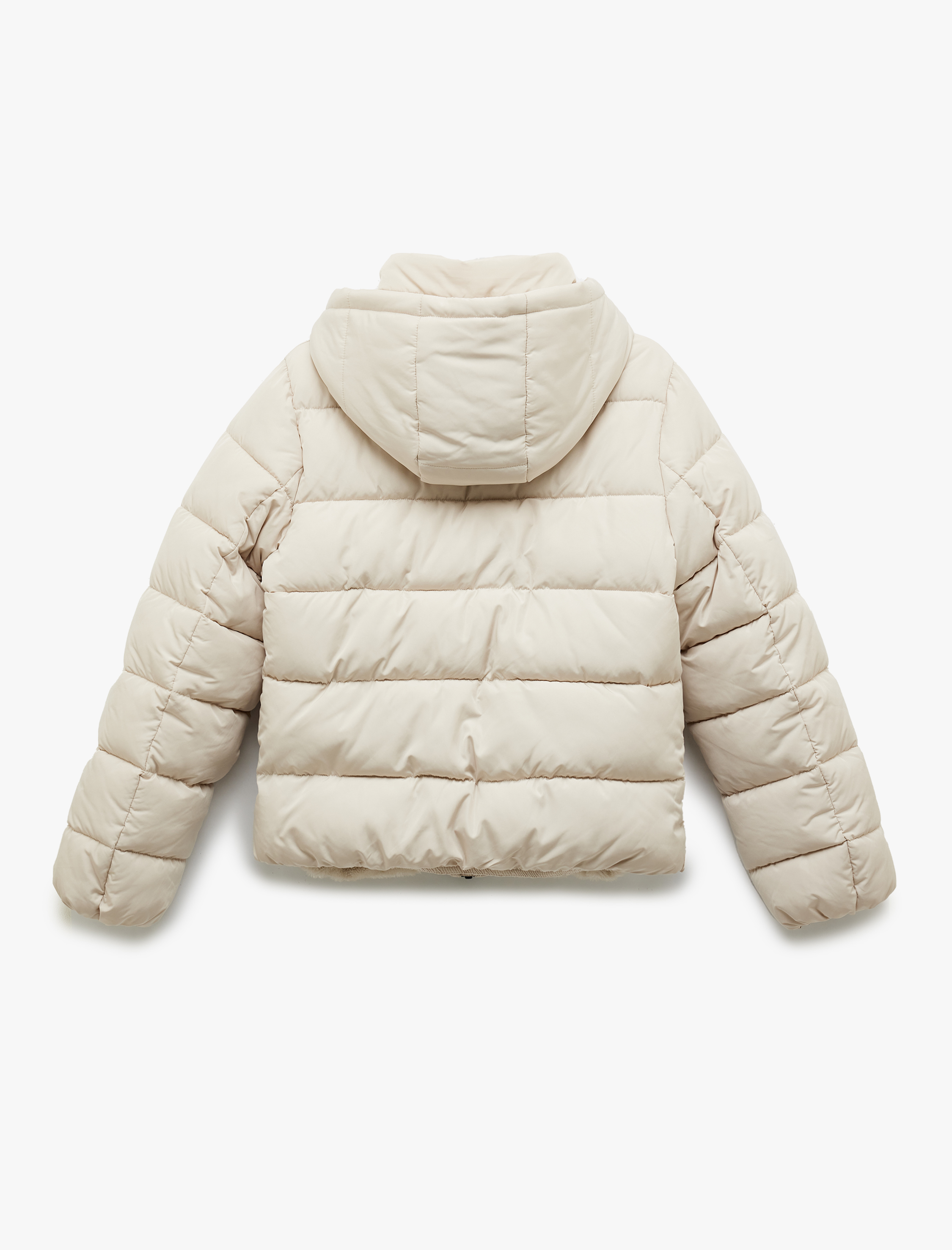   Kapüşonlu Uzun Kollu İçi Suni Kürklü Fermuarlı Cepli Şişme Mont