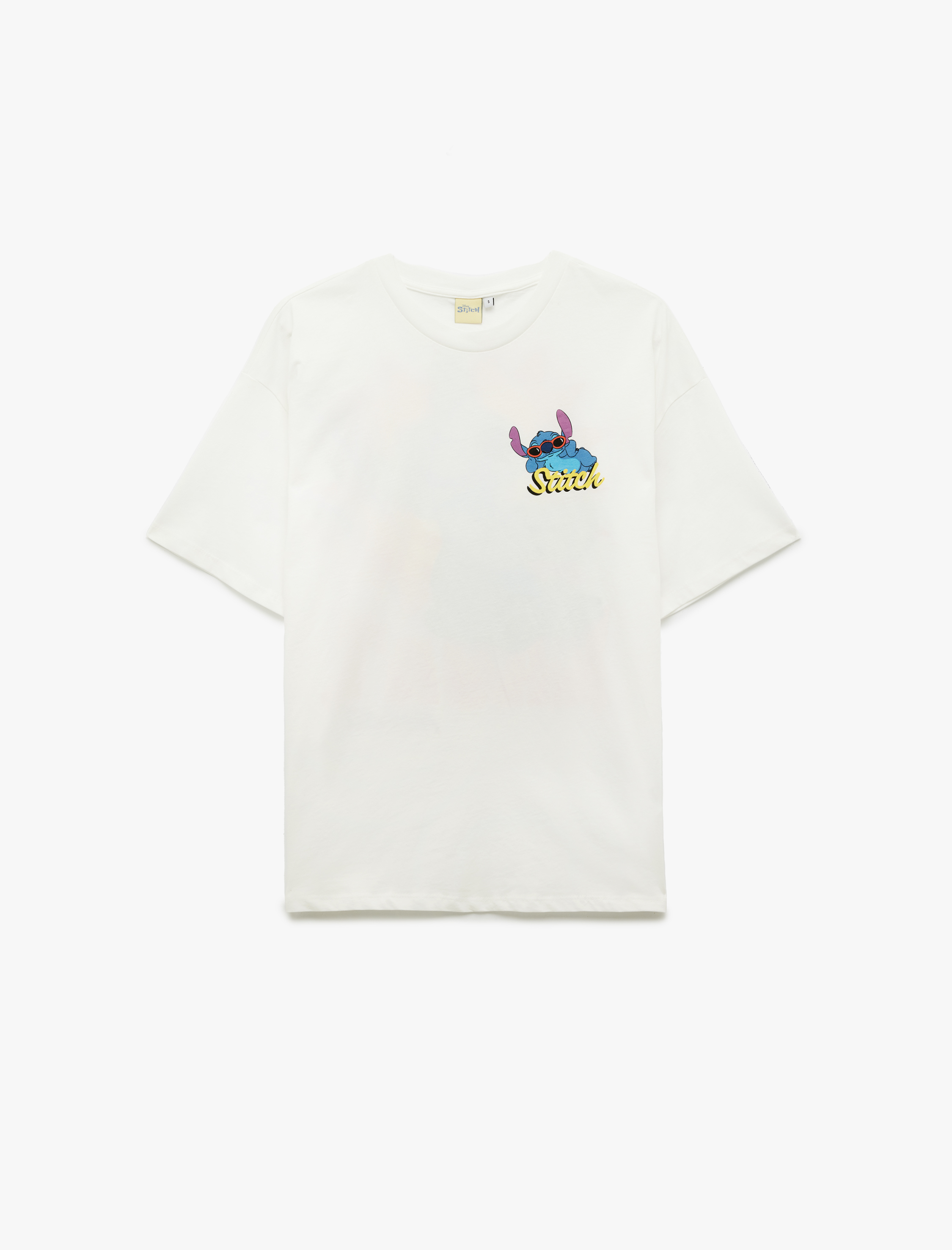   Stitch Lisanslı Arkası Baskılı Kısa Kollu Bisiklet Yaka Pamuklu Oversize Tişört