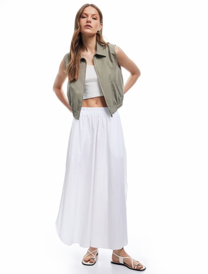  Modal Kumaş Gömlek Yaka Kolsuz Cepli Fermuarlı Bomber Yelek