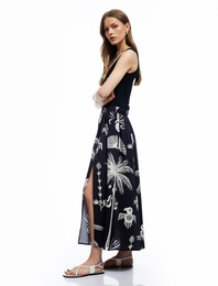 Etnik Desenli Viskon Kumaş Çan Kesim Uzun Kloş Etek