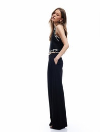 Viskon Keten Karışımlı Cepli Geniş Paça Palazzo Pantolon