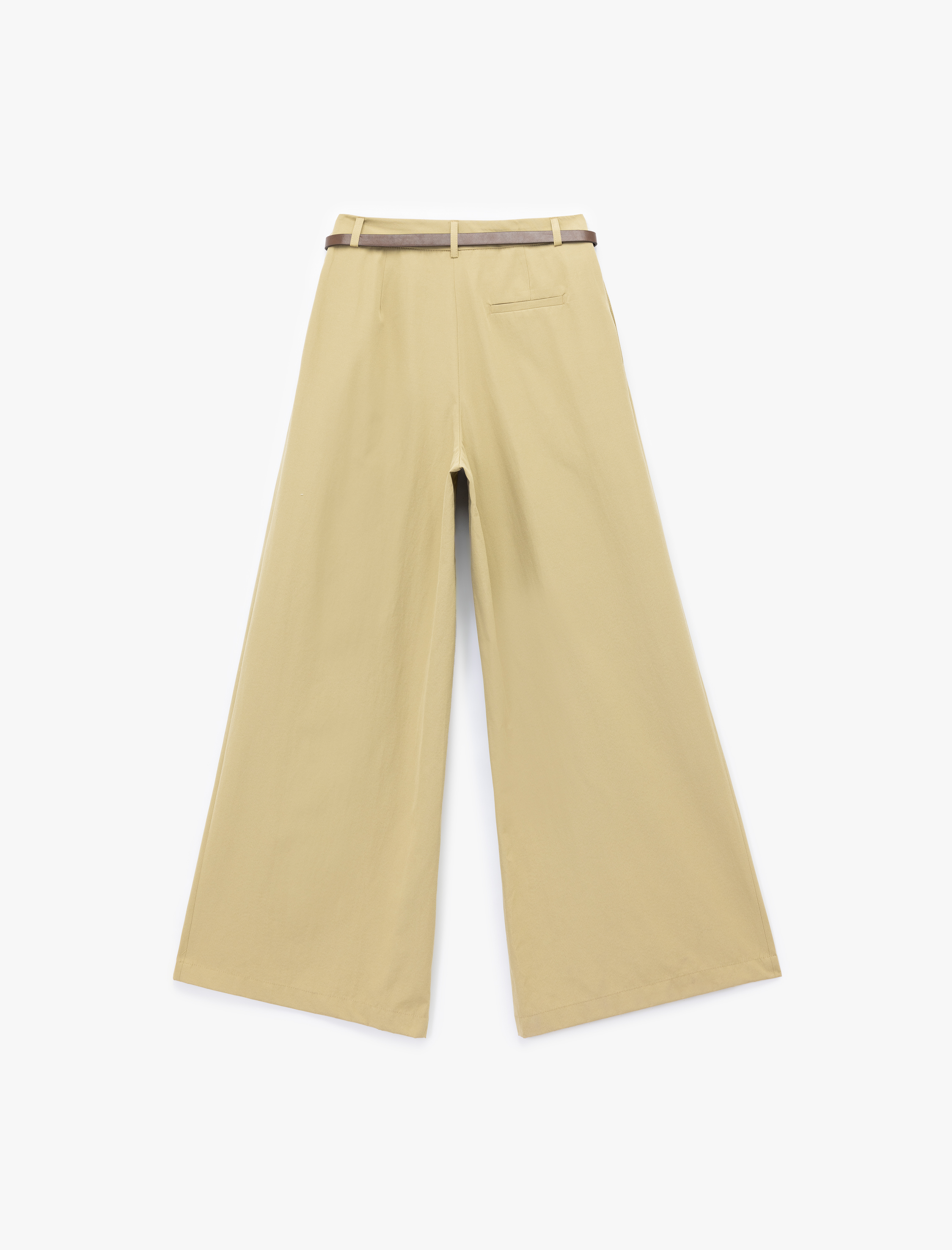   Kemerli Pile Detaylı Geniş Paça Kumaş Pantolon