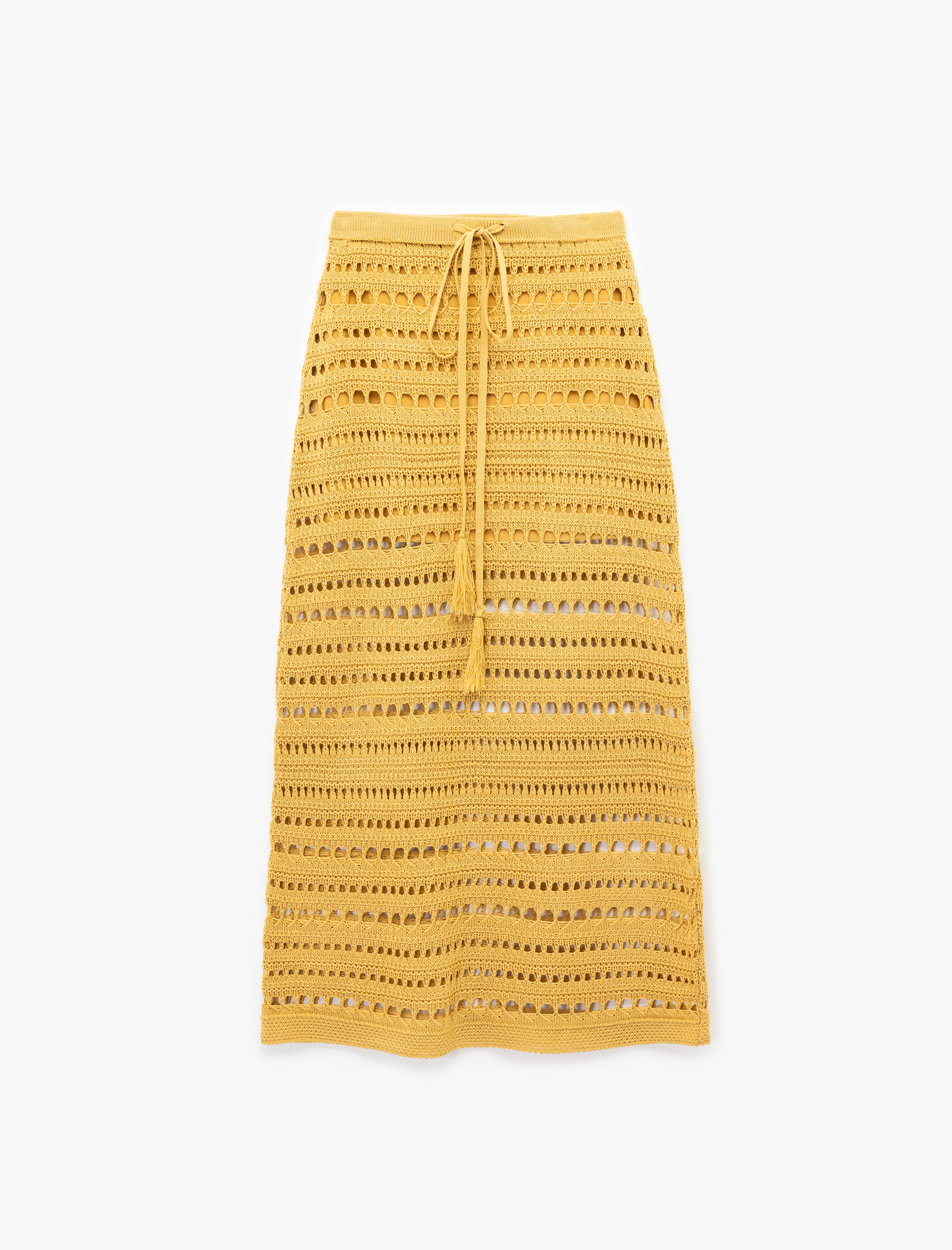   Yarım Astarlı Beli Bağcıklı Uzun Kroşe Kalem Etek