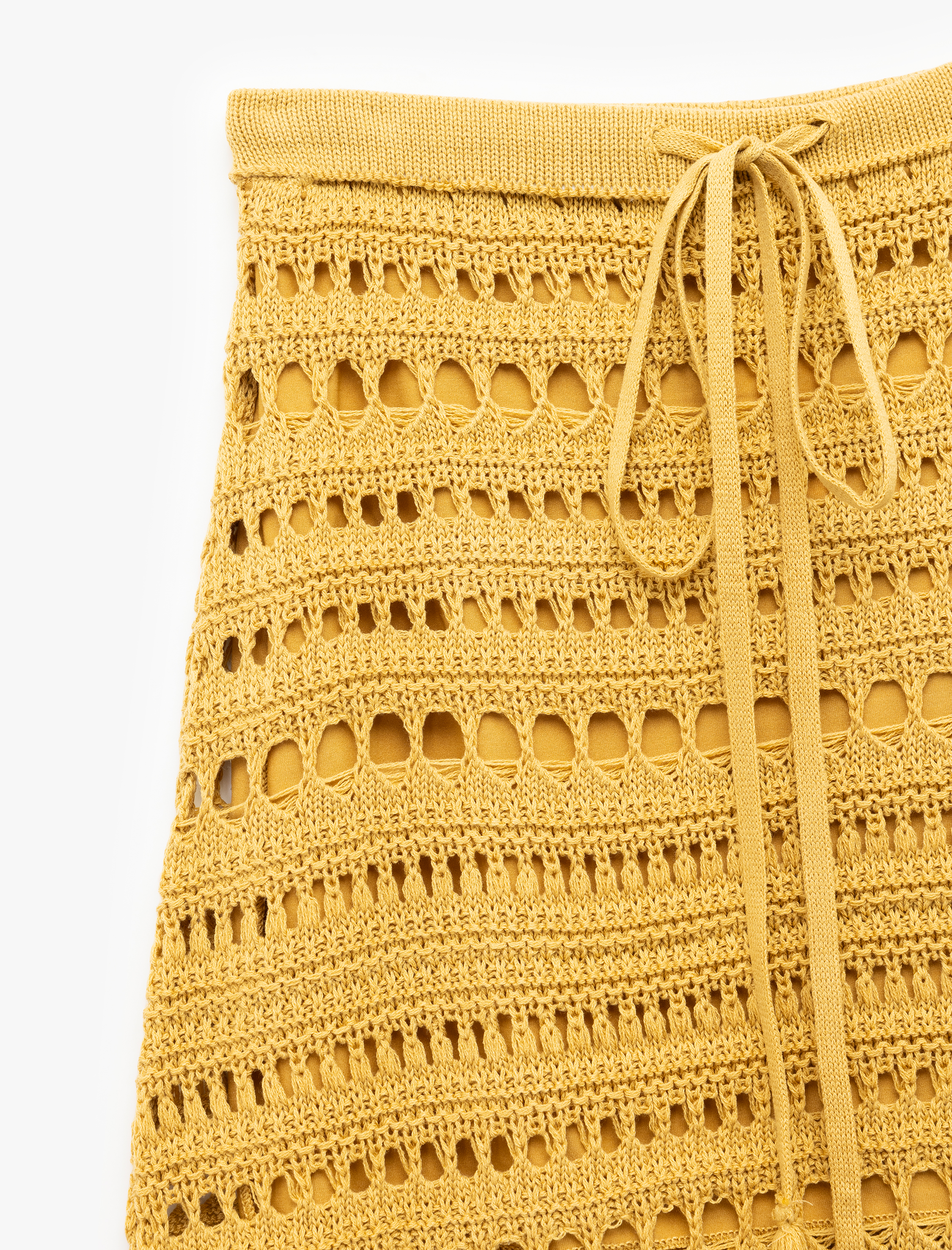   Yarım Astarlı Beli Bağcıklı Uzun Kroşe Kalem Etek