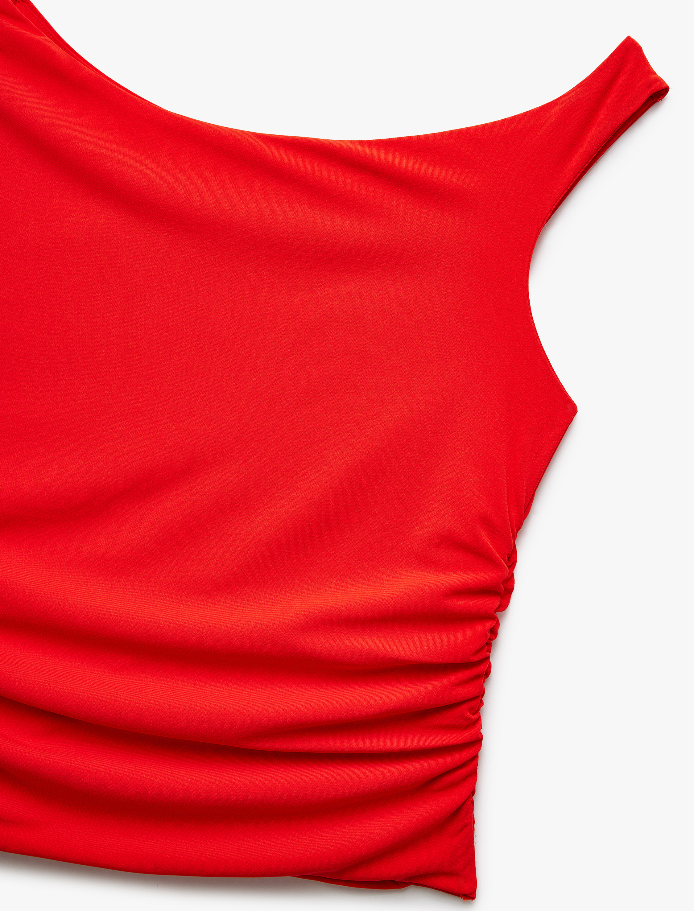   Asimetrik Yaka Drape Detaylı Kolsuz Bluz