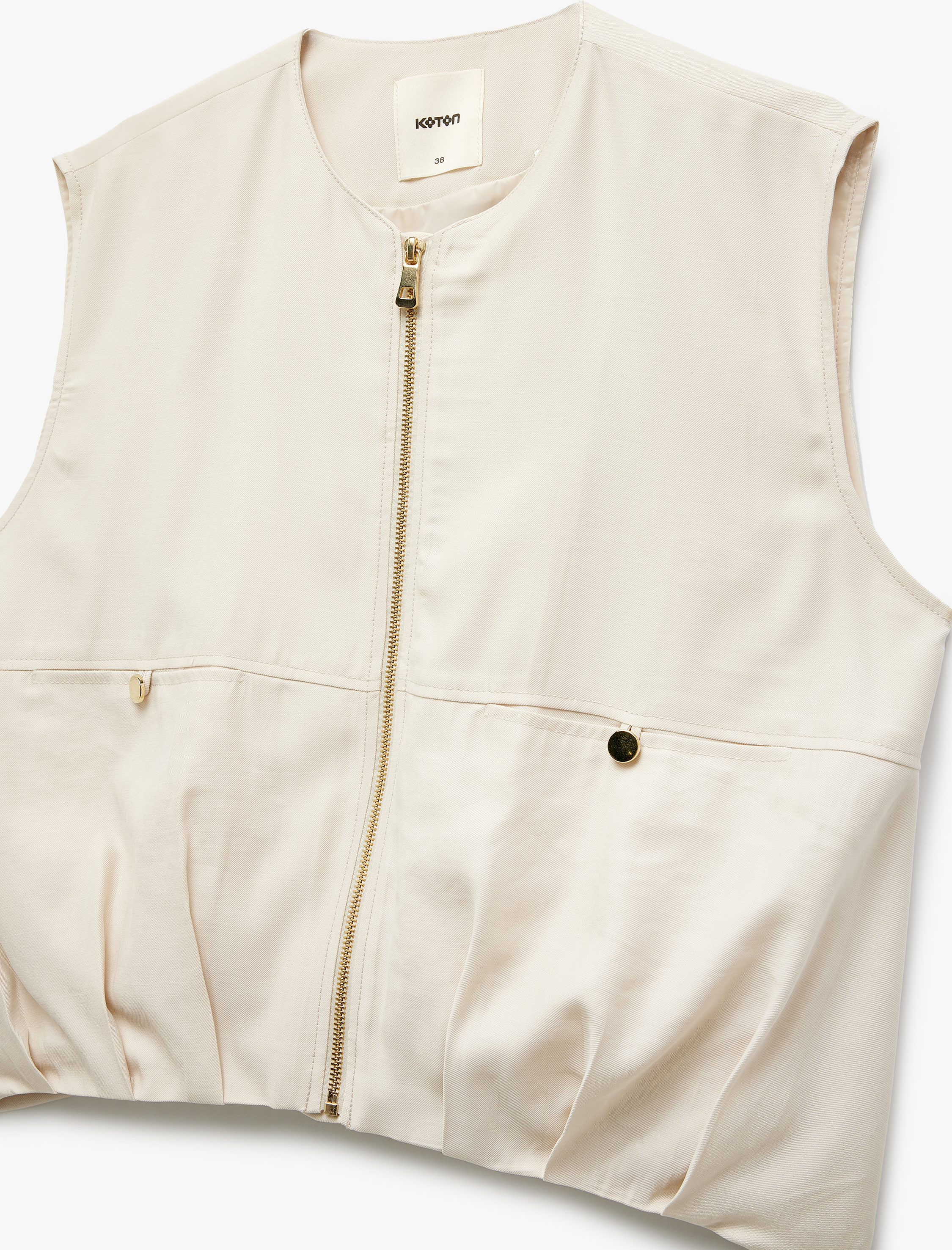   Astarlı Viskon Kumaş Fermuarlı Bisiklet Yaka Kolsuz Yelek