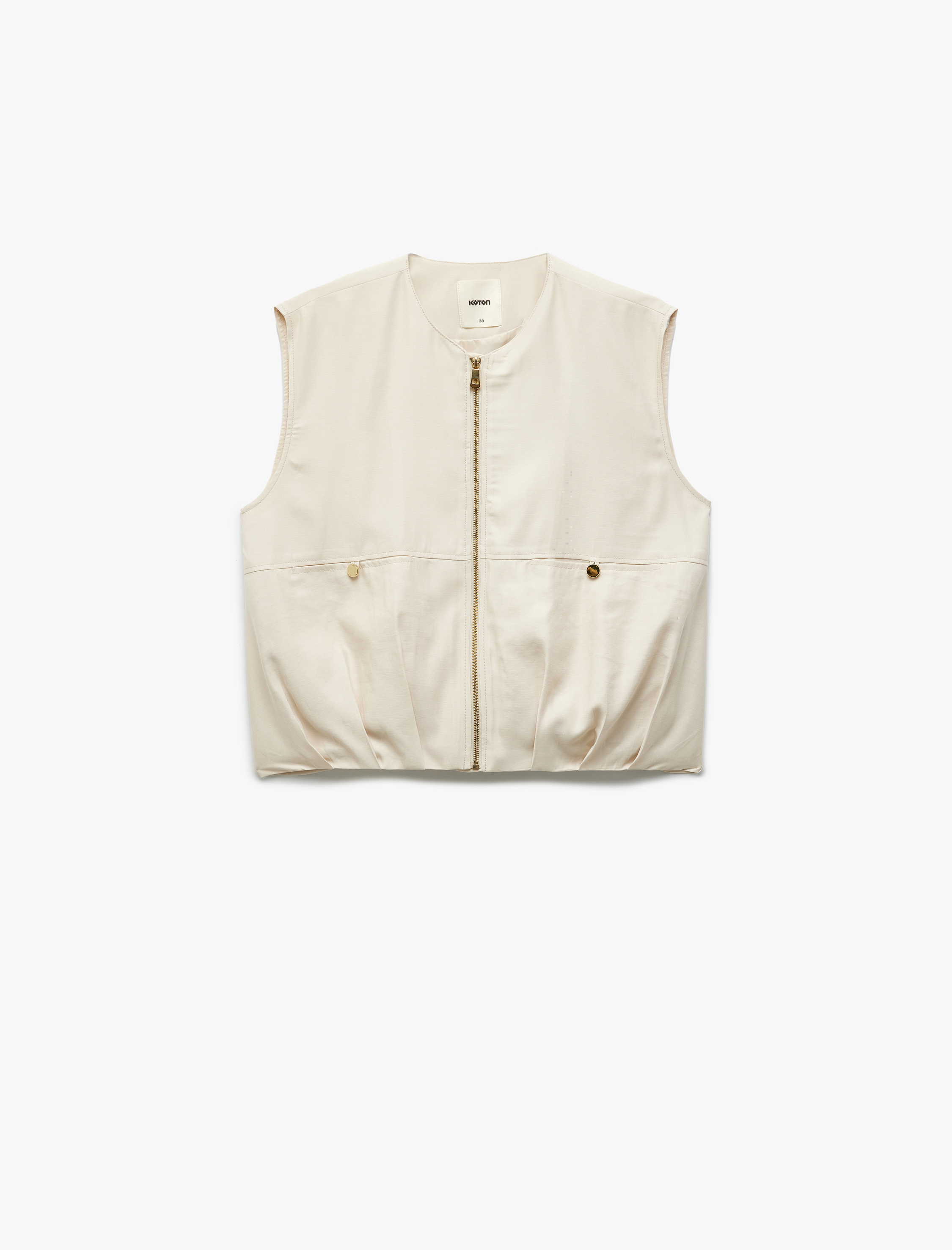   Astarlı Viskon Kumaş Fermuarlı Bisiklet Yaka Kolsuz Yelek